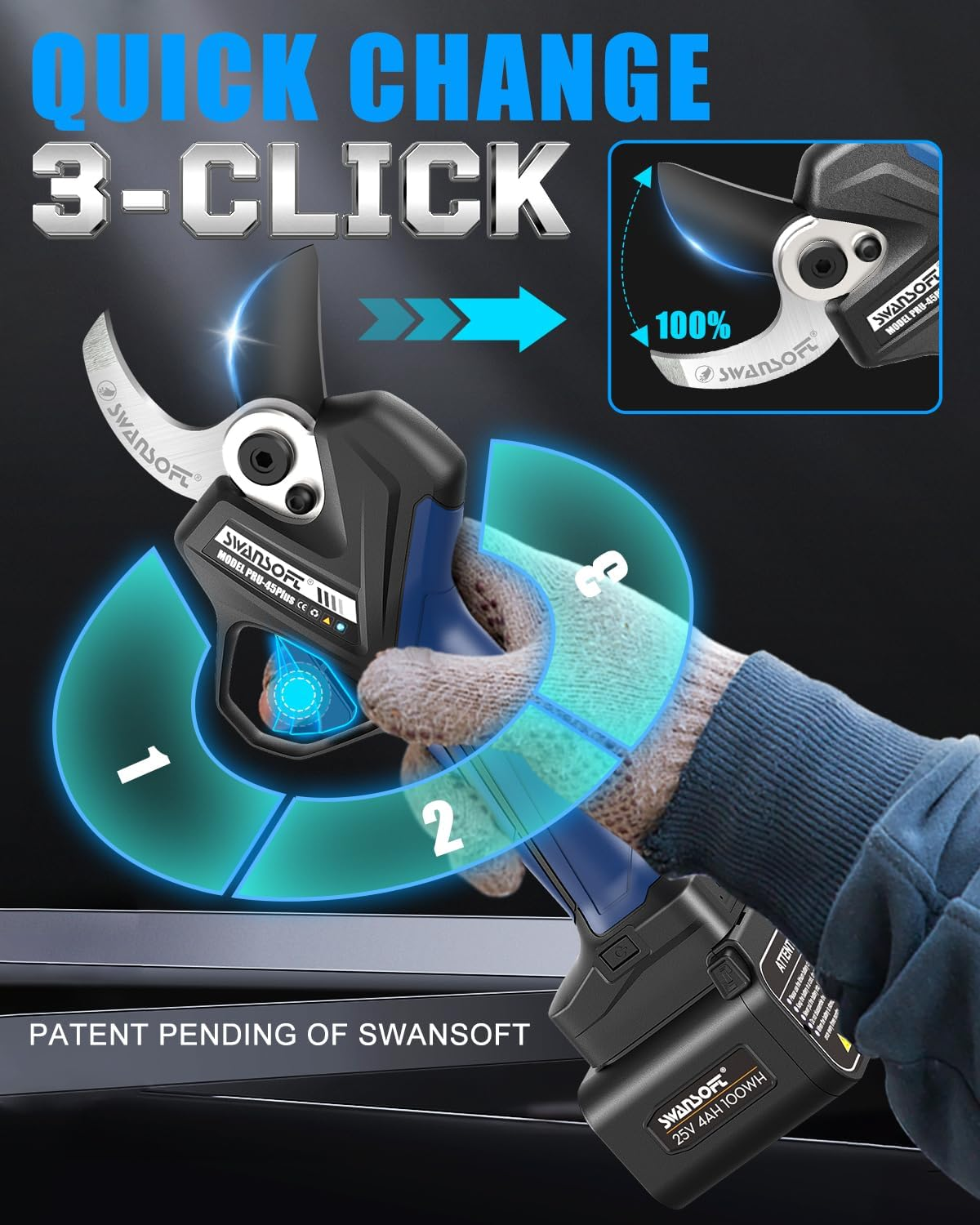 45Mm Electric Pruning Shears, Professional Cordless Pruner, 1150W 25V/4Ah, Electric Secateurs for Vineyard & Orchard PRU45 Plus image number 5