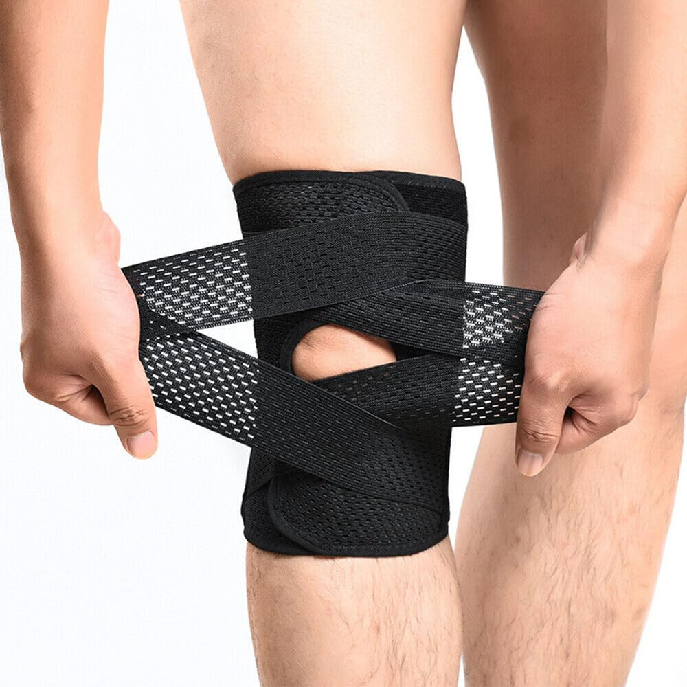 Knee Arthritis Support Brace Guard Stabilizer Strap Wrap Open Adjustable Sport Black XXXL - Black Xl image number 2