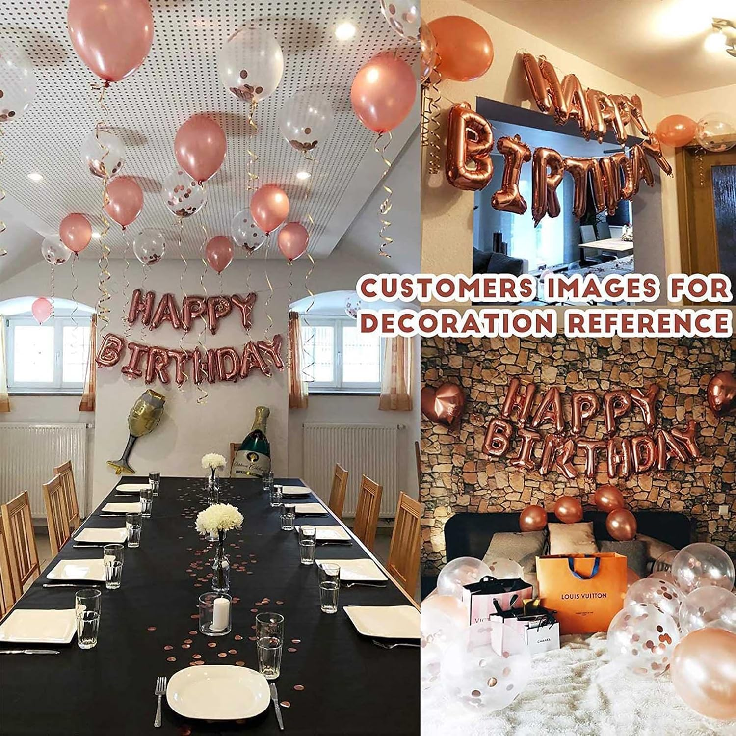 DAWNTREES Birthday Balloons for Girls, Birthday Decorations, Happy Birthday Party Banners, Rose Gold Tassel Curtains, Aluminum Foil Tablecloths, Heart-Shaped Star Foil Confetti Balloons.(Pink) image number 4