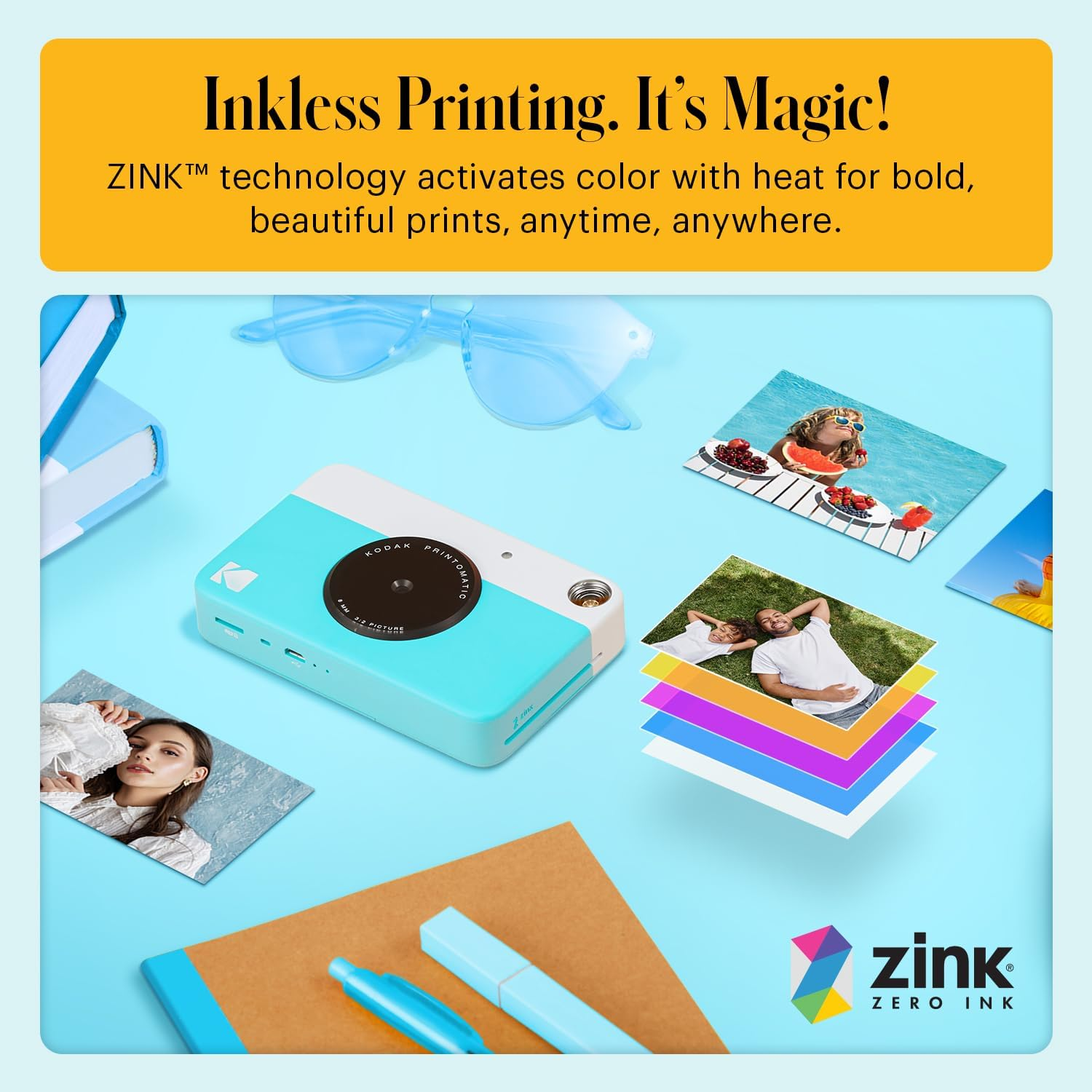 Kodak PRINTOMATIC Digital Instant Print Camera (Blue), Full Color Prints on Zink 2X3 Sticky-Backed Photo Paper - Print Memories Instantly image number 2