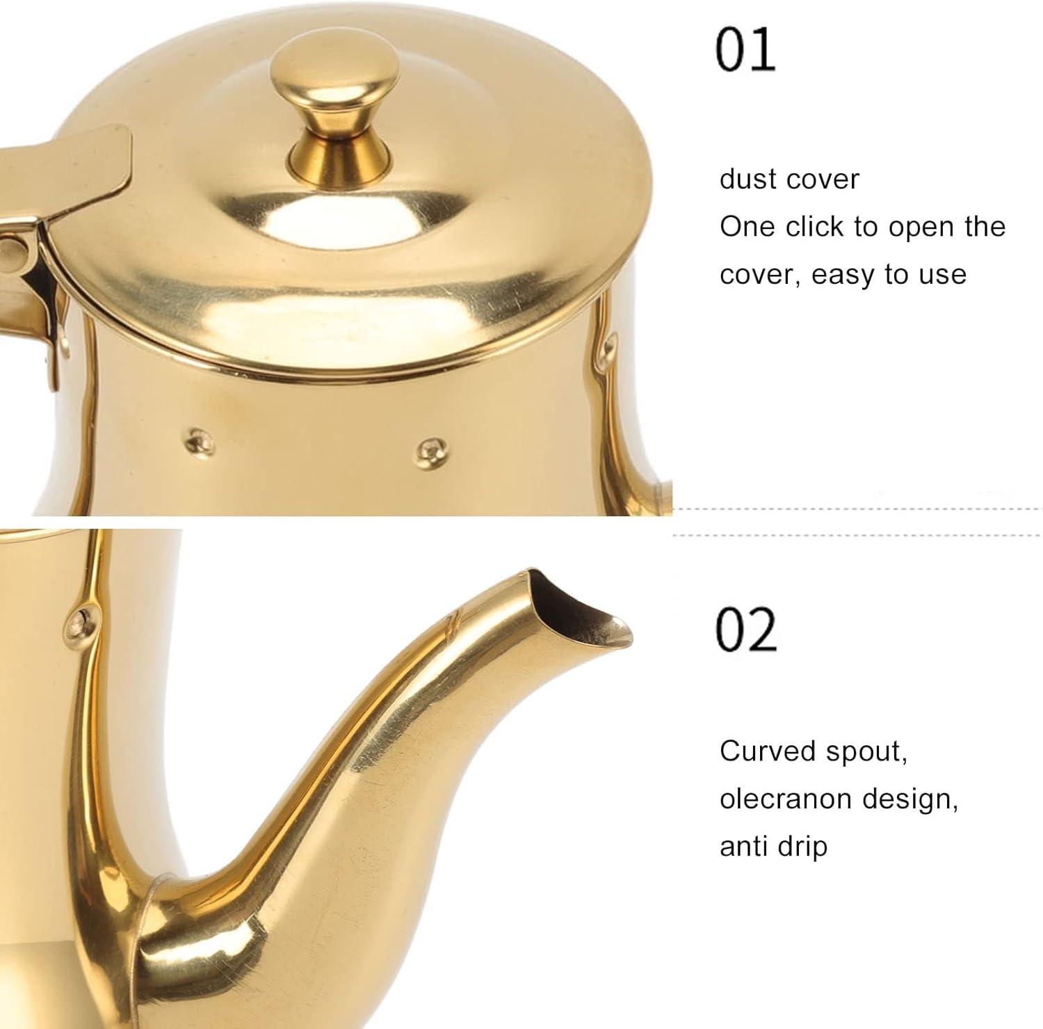 Teapot, Mesh Filter, Non-Toxic Stainless Steel Coffee Tea Kettle for Home (Gold) image number 4