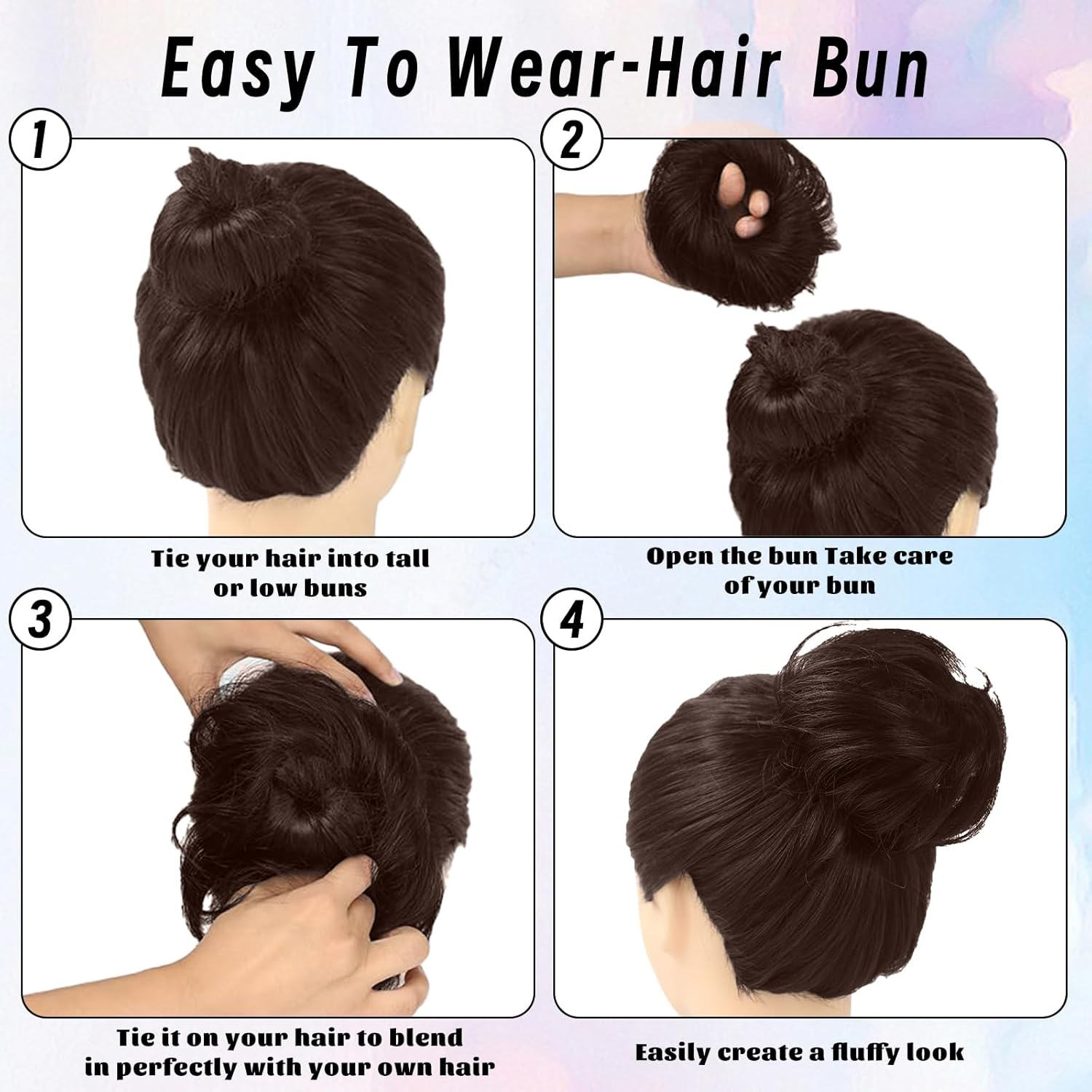 Hairpiece with Elastic Band, Wigs Hair Pieces, Hair Scrunchie with Hair, Synthetic Hairpiece Bun Hair Band, Hair Pieces for Thin Hair Bun for Women and Girls image number 4