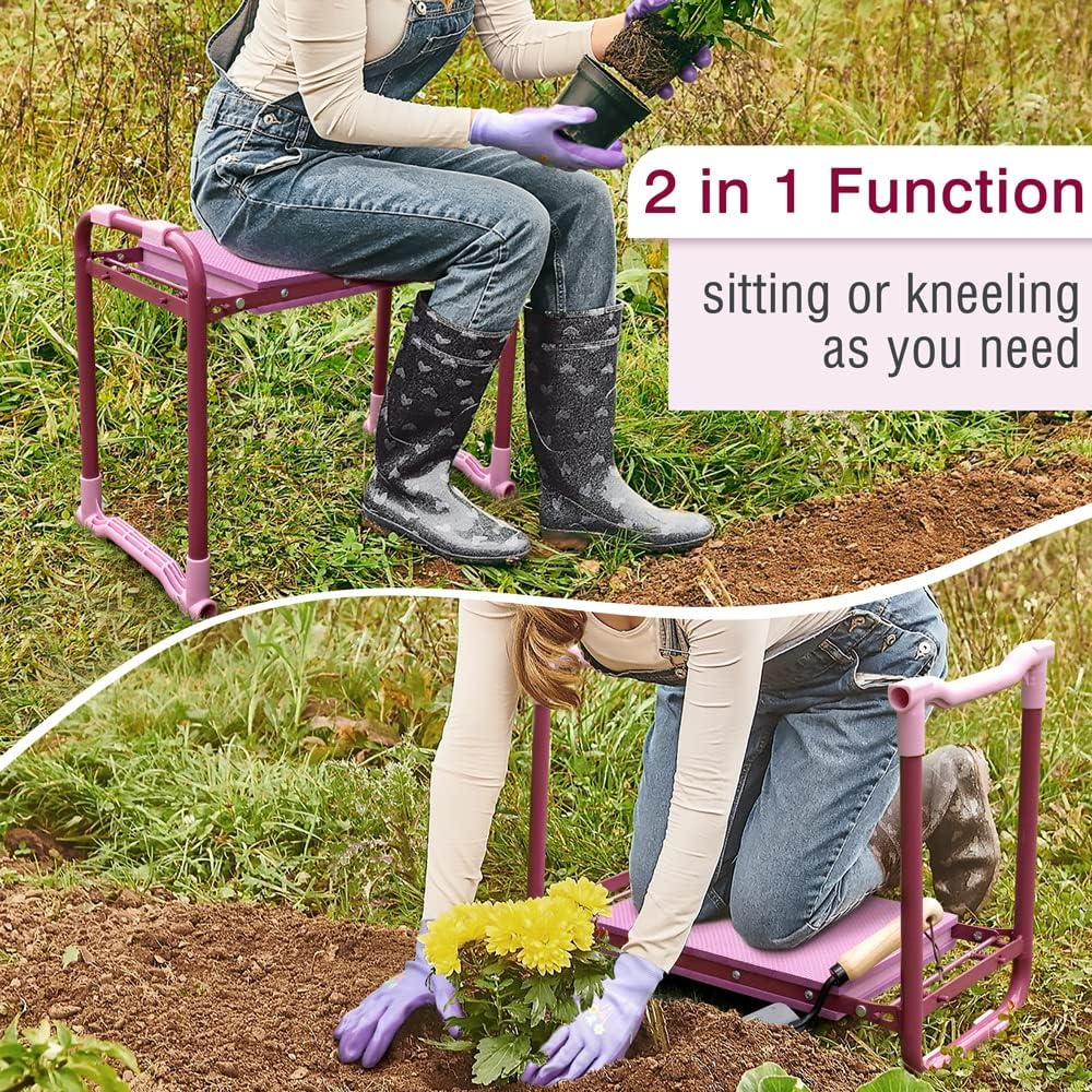 Colwelt Garden Kneeler Upgraded, Gardening Kneelers Stool with Rugged & Sturdy Steel Frame, Garden Seat and Kneeler Bench with Tool Pouch, EVA Foam Pad Protects Your Knees(Purple) image number 5