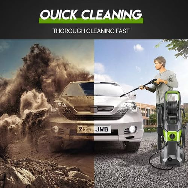 4000PSI High Pressure Washer Cleaner 2500W Electric Pressure Washer with Hose Reel and Spray Gun Holder Electric Water Gurney Pump Hose with 5 Nozzles,Detergent Tank for Cleaning Patios, Cars image number 1