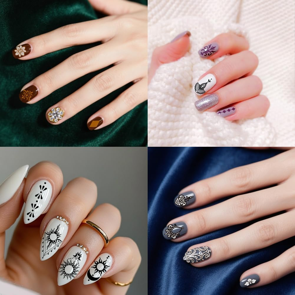 PH Pandahall 3 Pieces Vintage Decoration Pattern Nail Stamping Plate Vintage Picture Frame Flower Print Art Template Stainless Steel Nail Picture Plate Set for Women DIY Print Decoration 12 X 6 Cm