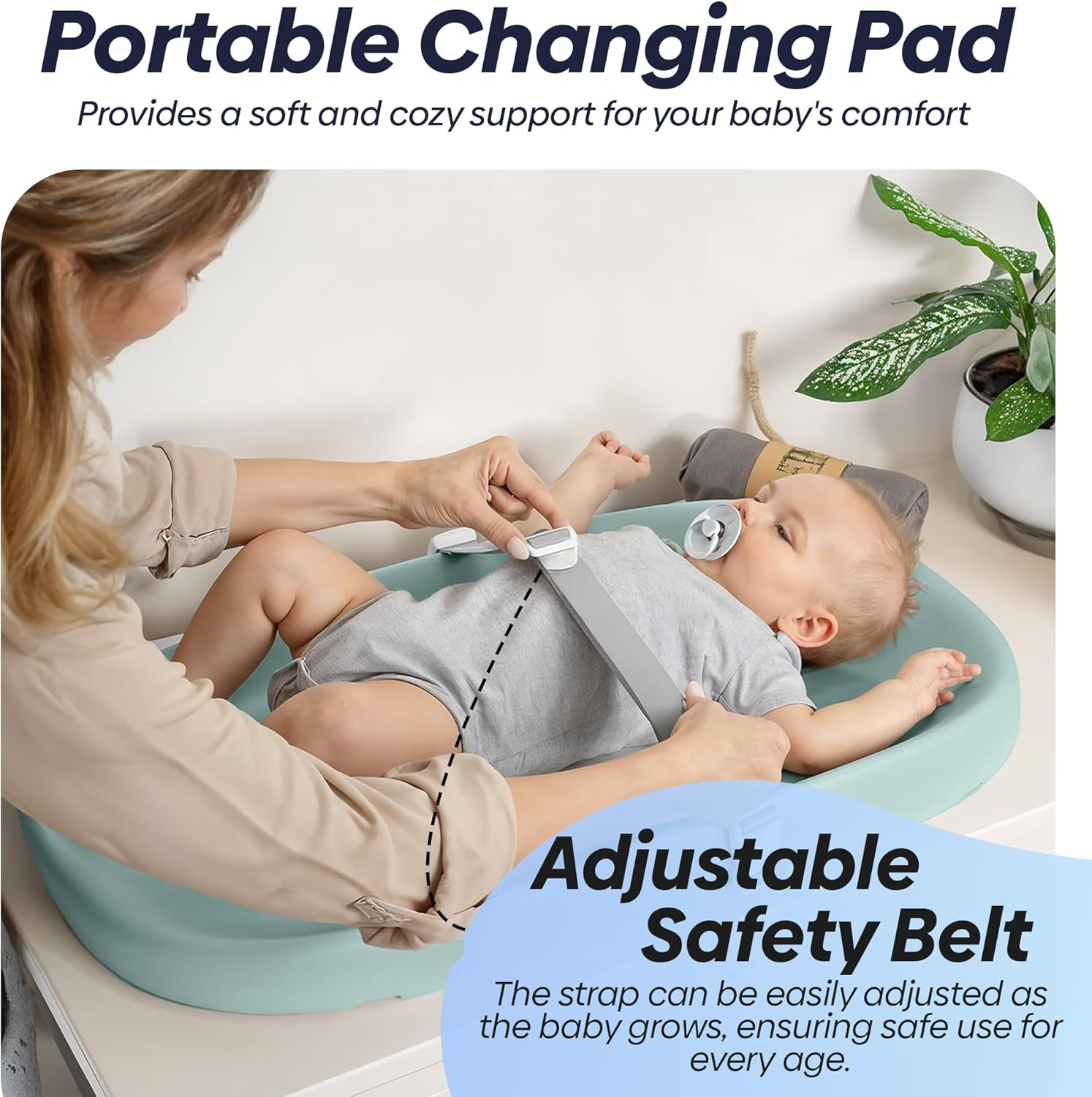 FLAIREON Baby Changing Pad, Waterproof Soft PU Change Pad for Babies, Portable Baby Changing Mat, Fits All Changing Tables, Lightweight Nappy Change Mat, Soft Change Mat Cover &ndash; Light Gray (Green) image number 2