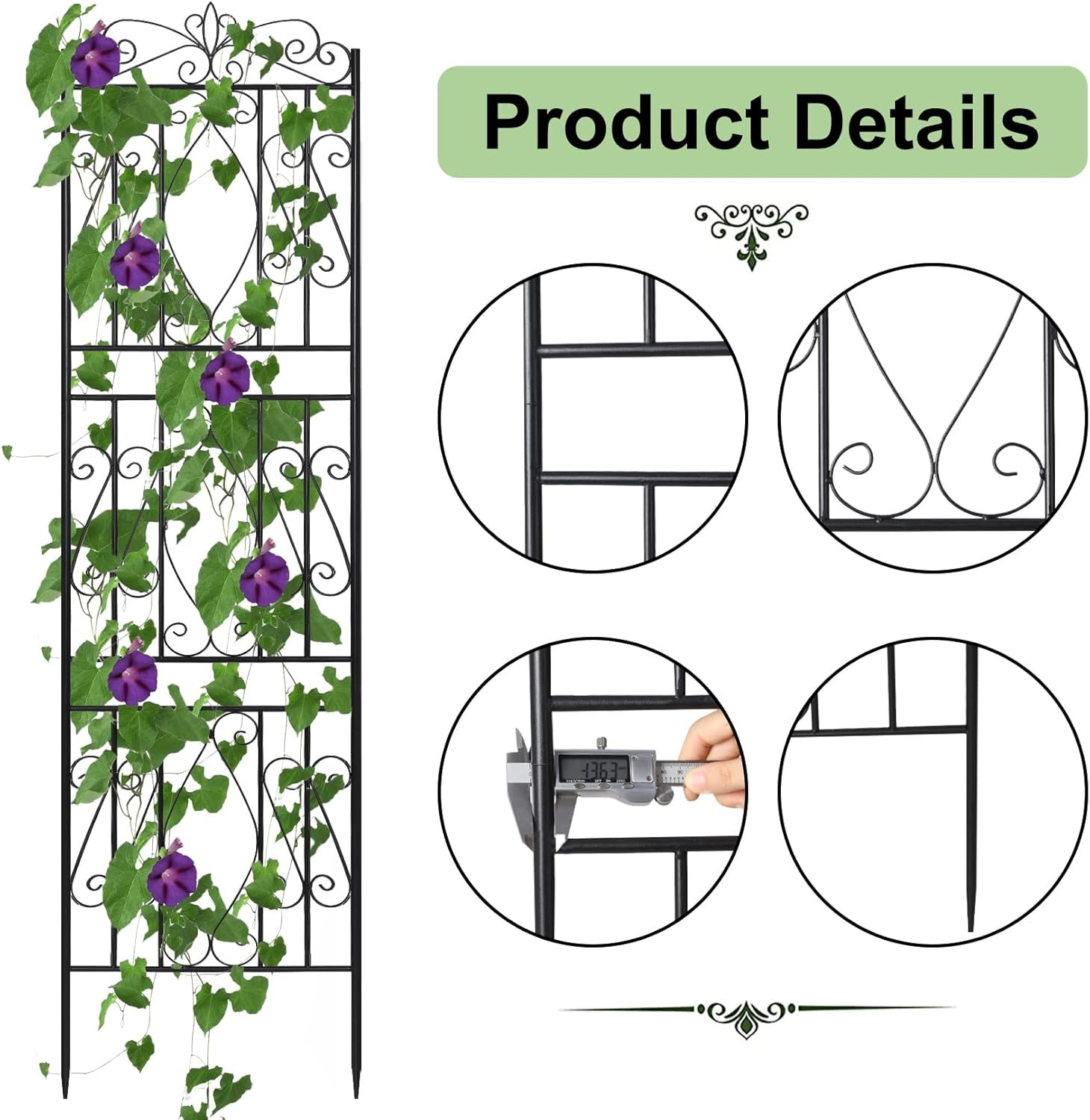 Metal Garden Trellis: 2 Pack Potted Vines Vegetables Flowers Patio Metal Wire Lattice Grid Panels Plant Climbing Stands 182Cm X 50Cm image number 5