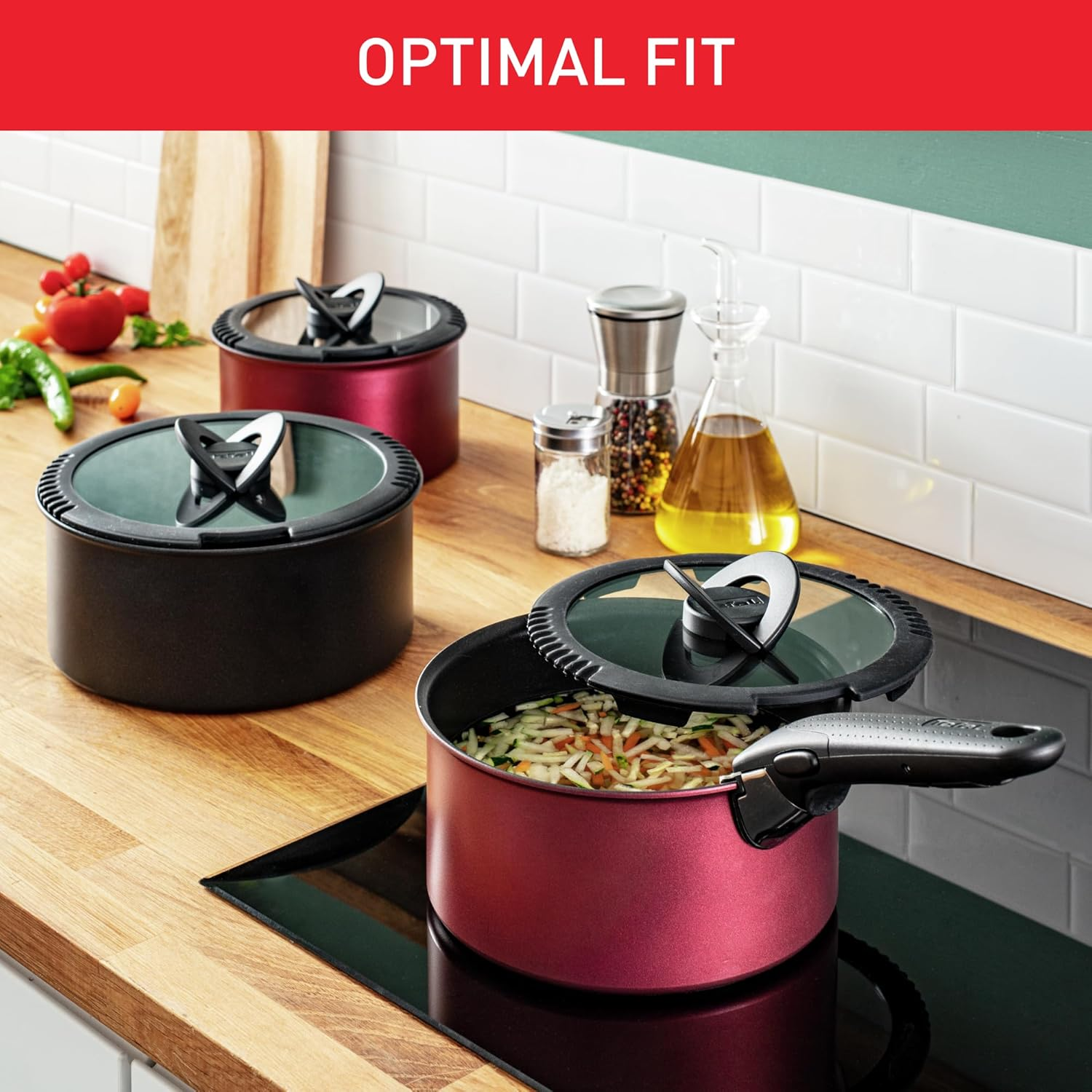 Tefal Ingenio L9931012 3 Piece Glass Lids, 16-18-20 Cm, Black image number 4