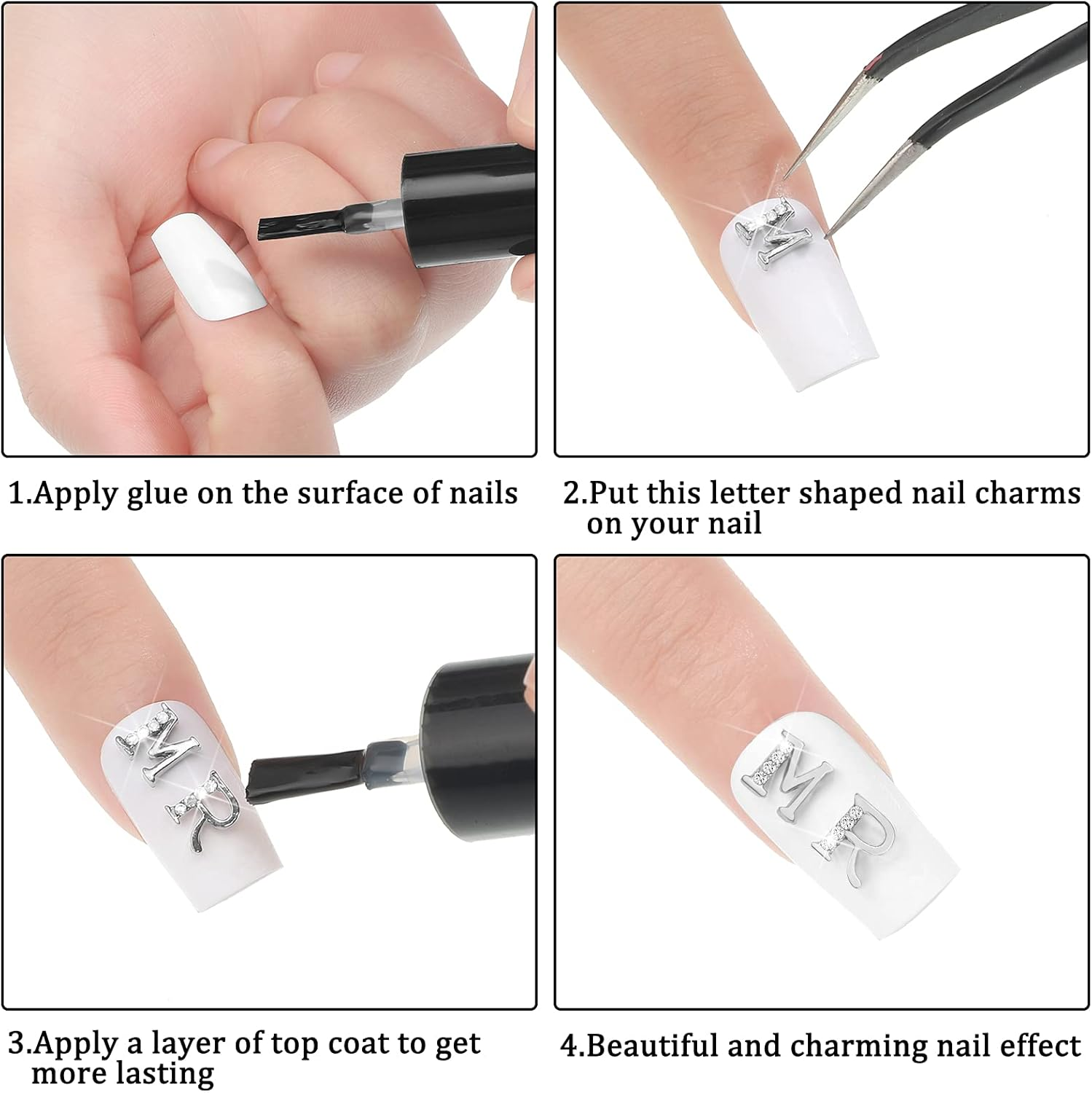 52 Pieces Letters Nail Stud Stickers Alloy Rhinestone Letter Charms 3D Capital Letters Nail Studs Alphabet Nail Charms English Nail Decoration for Women Girls Nail Accessories Home Salon, Gold, Silver - Gold,Silver image number 3