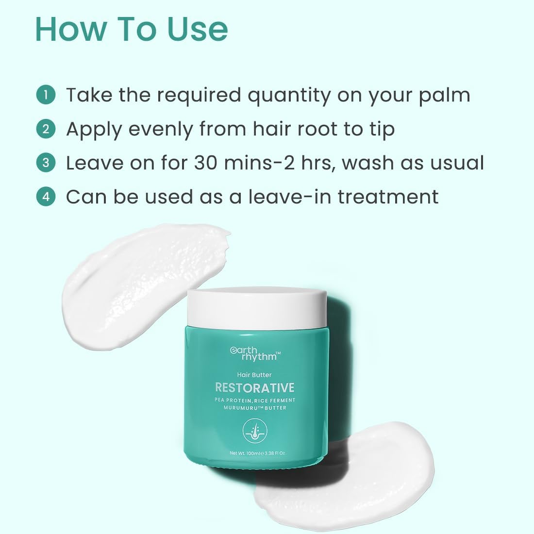 Earth Rhythm Murumuru Hair Mask for Dry, Dehydrated & Frizzy Hair |Contains Pea Protein & Rice Ferment| Hydrates & Enhances Curl Retention| Men & Women | Sulphate & Paraben Free - 100 Ml image number 3