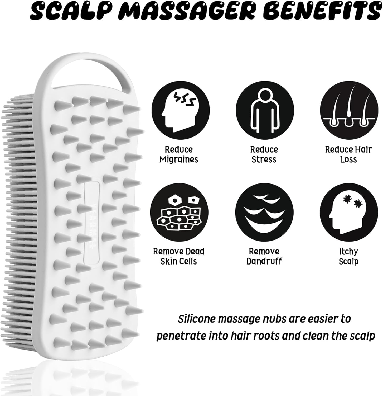 YEADMAL Dual-Use Silicone Body Scrubber with Scalp Massage Shampoo Brush Exfoliating Bath Body Brush Gentle Silicone Shower Scrubber, Lather Well for Shower Gel/Soap/Body Wash (Gray)