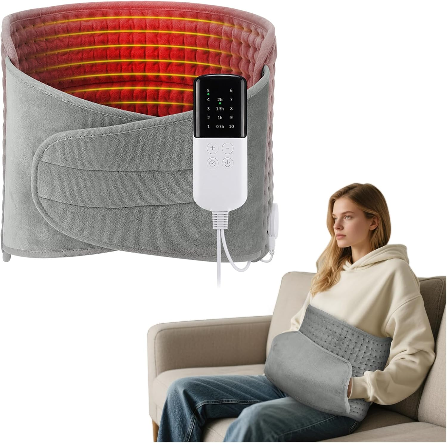 Heating Pad for Back Pain Relief, 30X125Cm Waist Heating Pad, 10 Heating Levels, 4 Timer Setting and Auto Shut Off, Machine Washable, for Period Cramps, Neck Abdominal Shoulder Pain image number 1