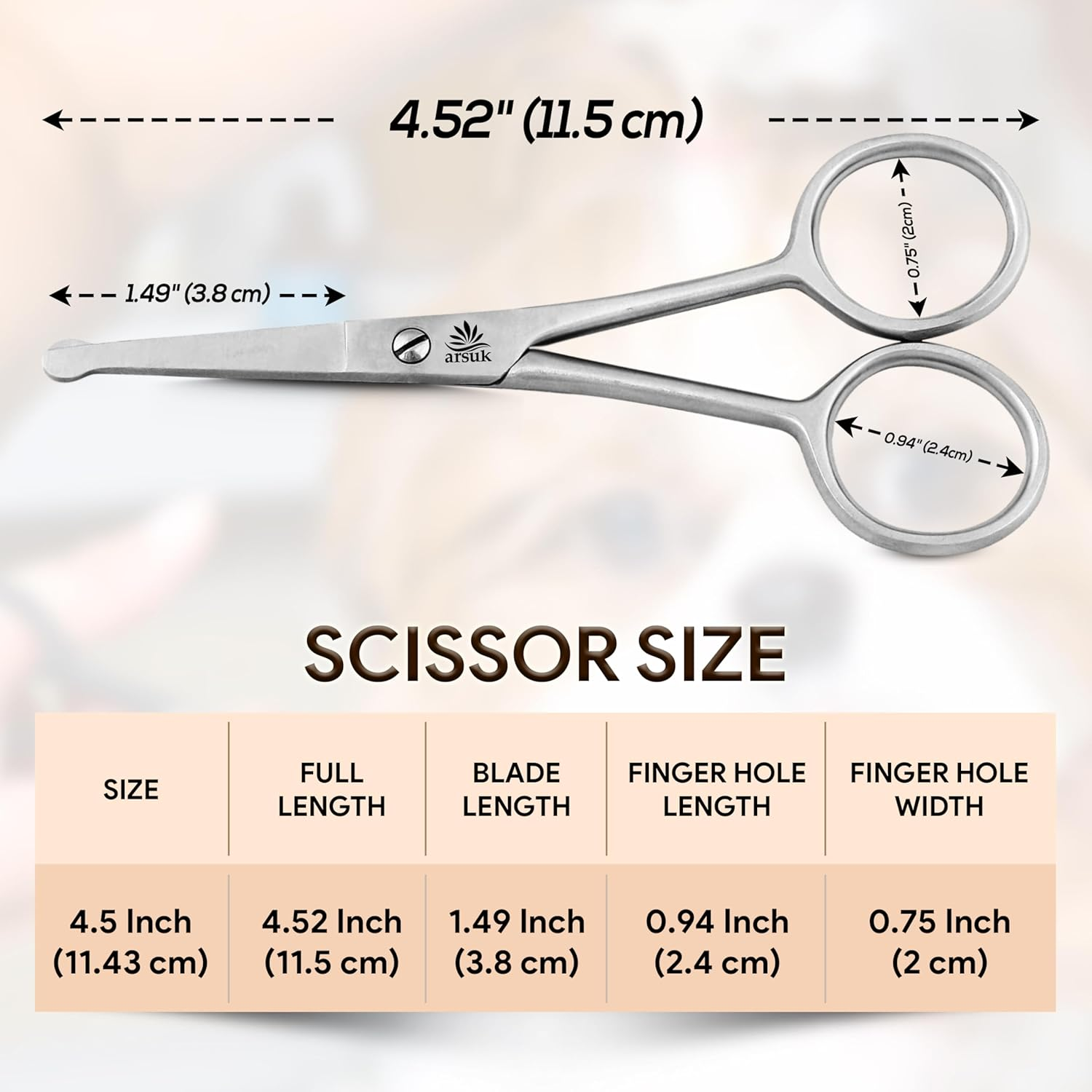 ARSUK Dog Scissors for Grooming Face and Paws, Ear and Eyes - Blunt Rounded Tip to Trim Any (Cat and Dog) Hair Securely Length 4.5-Inch Stainless Steel image number 5