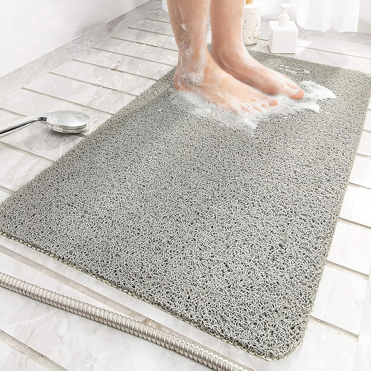 Non-Slip Shower Mat Bathtub Mat with Drain Soft on Feet PVC Loofah Shower for Bathroom Wet Area Quick Drying Comfort Shower Rugs (24&rdquo;&times;16&rdquo;)