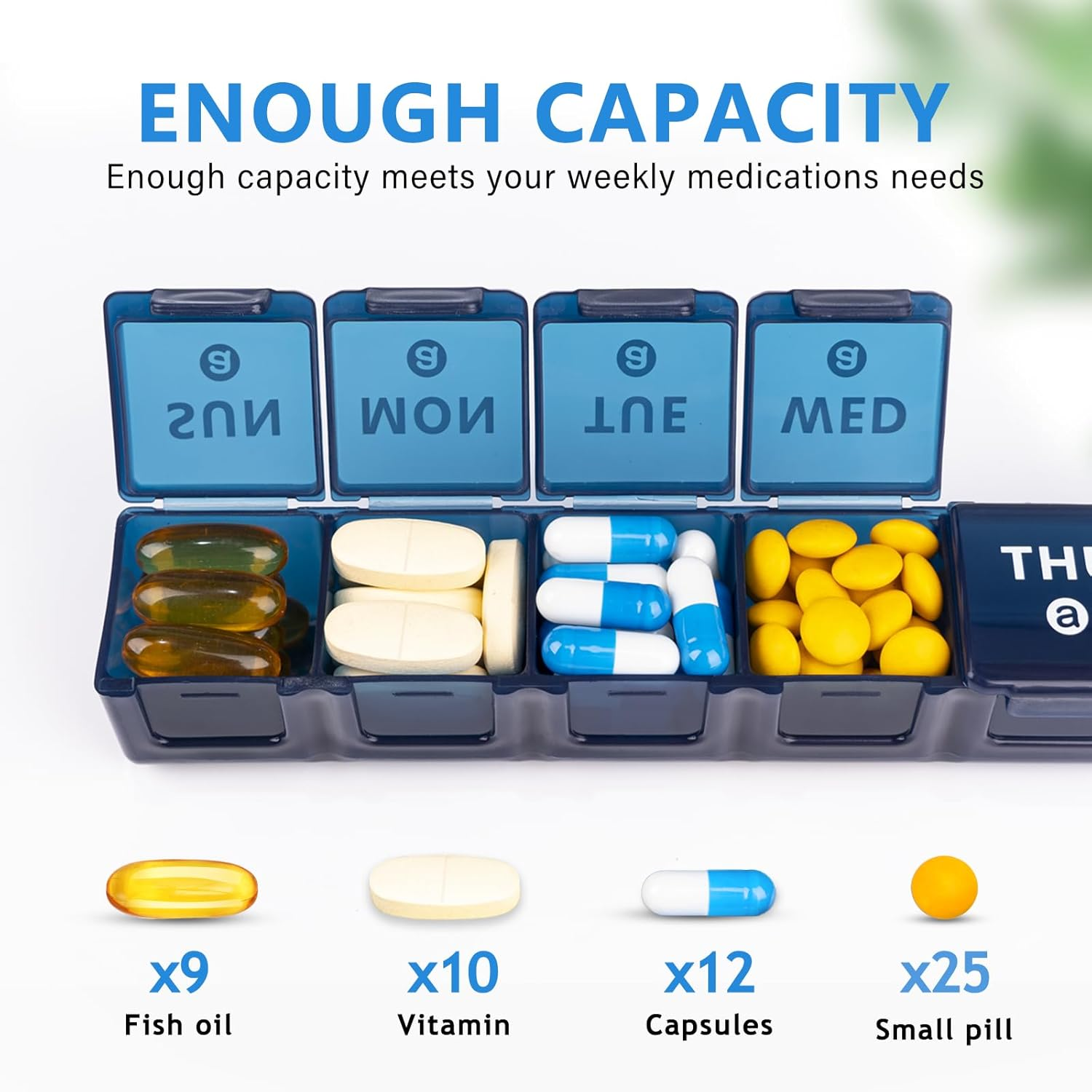 Weekly Extra Large Pill Organiser for Travel 2Pack, 2Week Pill Boxes and Organizer,Big Compartments Pill Case,7Day XL Medication Organiser Dispenser for Fish Oils Vitamin Holder Supplement (Blue,Purple) image number 1