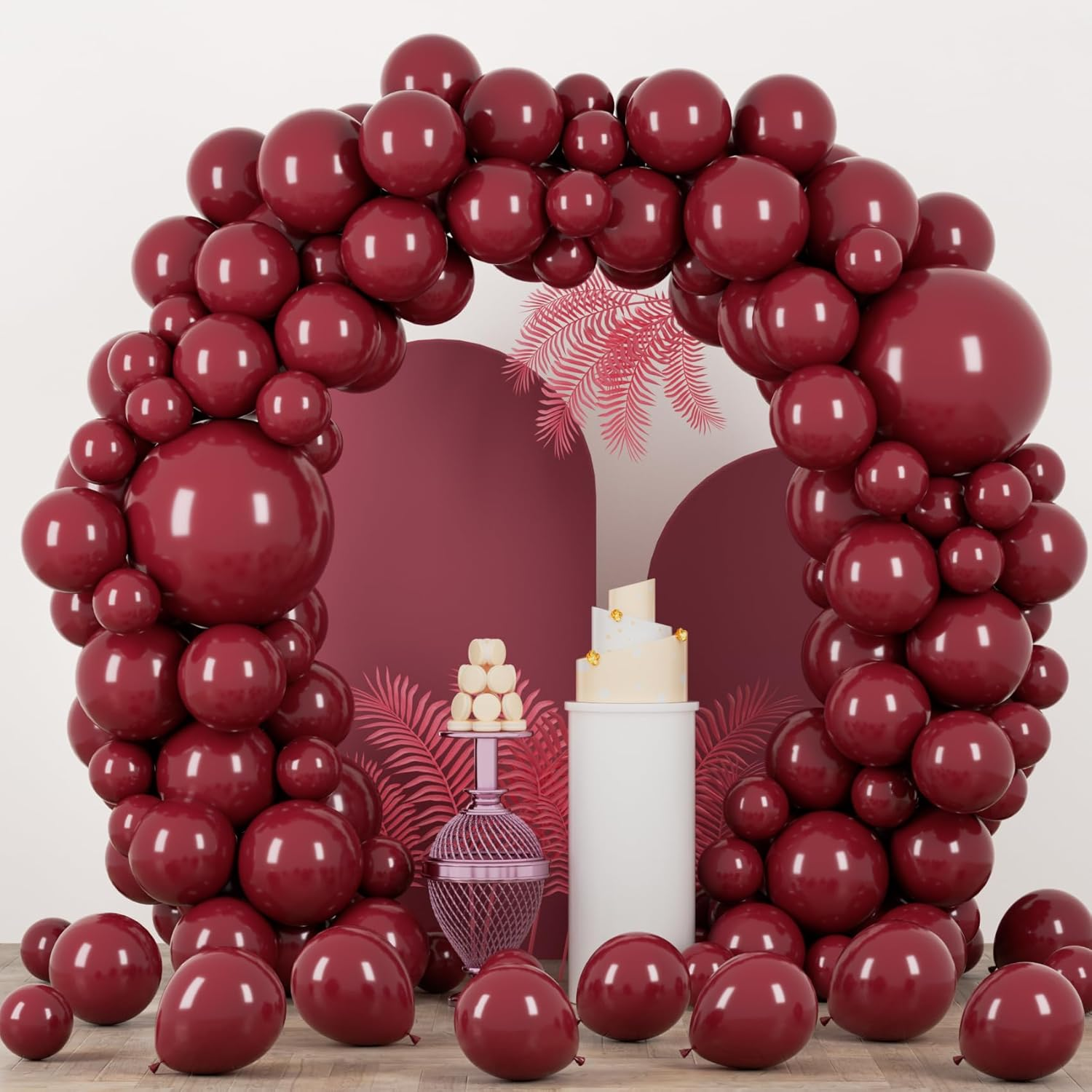 Voircoloria 90Pack Burgundy Balloons Different Size 18/12/10/5 Inch Maroon Balloon Garland Arch Kit for Graduation, Thanksgiving Day, Autumn Fall Theme Party, Wedding, Birthday Decorations image number 2