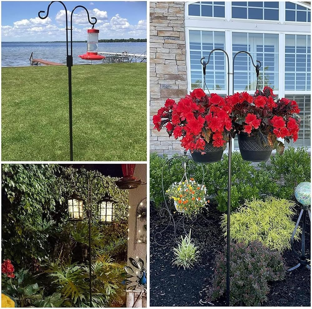 Double Shepherd Hooks for Outdoor &ndash; Heavy Duty Bird Feeder Pole with 5-Prong Base for Hanging Bird Feeders, Hummingbird Feeders, Lanterns, Plant Baskets, Garden Decoration image number 3