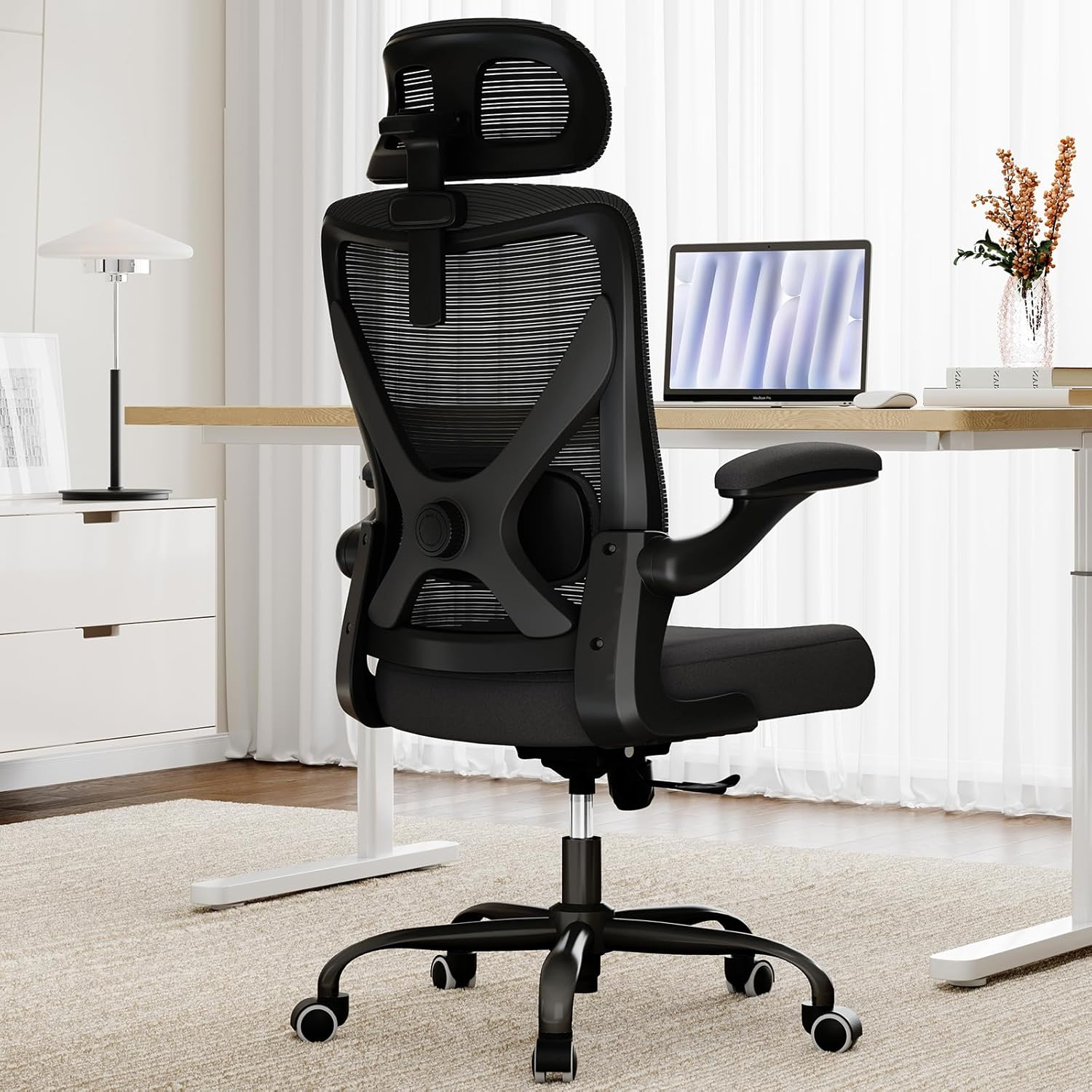 Ergonomic Office Chair - Office Chair Mesh High Back Gaming Chair with Adjustable Lumbar Support & Headrest Home Desk Chairs - Computer Desk Chairs Comfy Comfortable for Long Hours (Grey)
