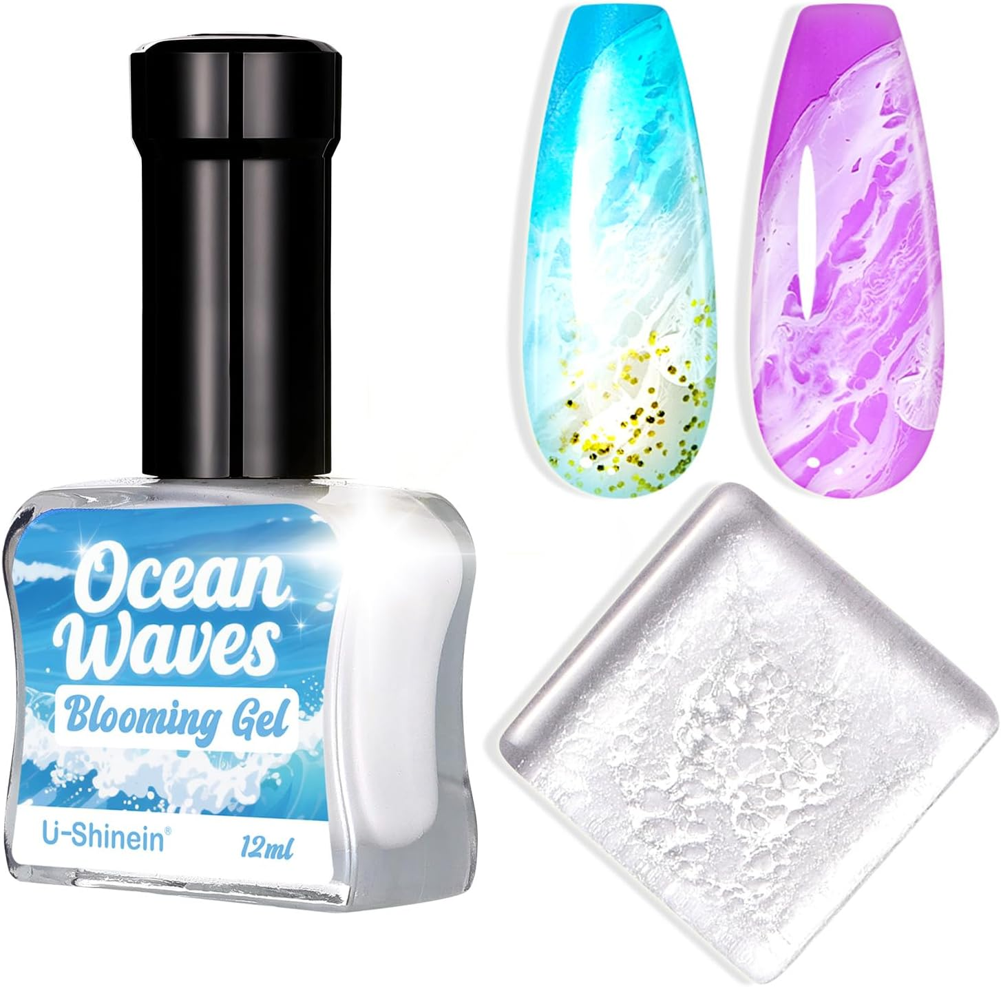 U-Shinein Blooming Gel Nail Polish, Marble Effect Nail Polish, White Watercolor Ink Wave Nail Gel with Magical Diffusion Effect for Creating Lace Pattern Nail Art Soak of UV/LED 12Ml image number 4