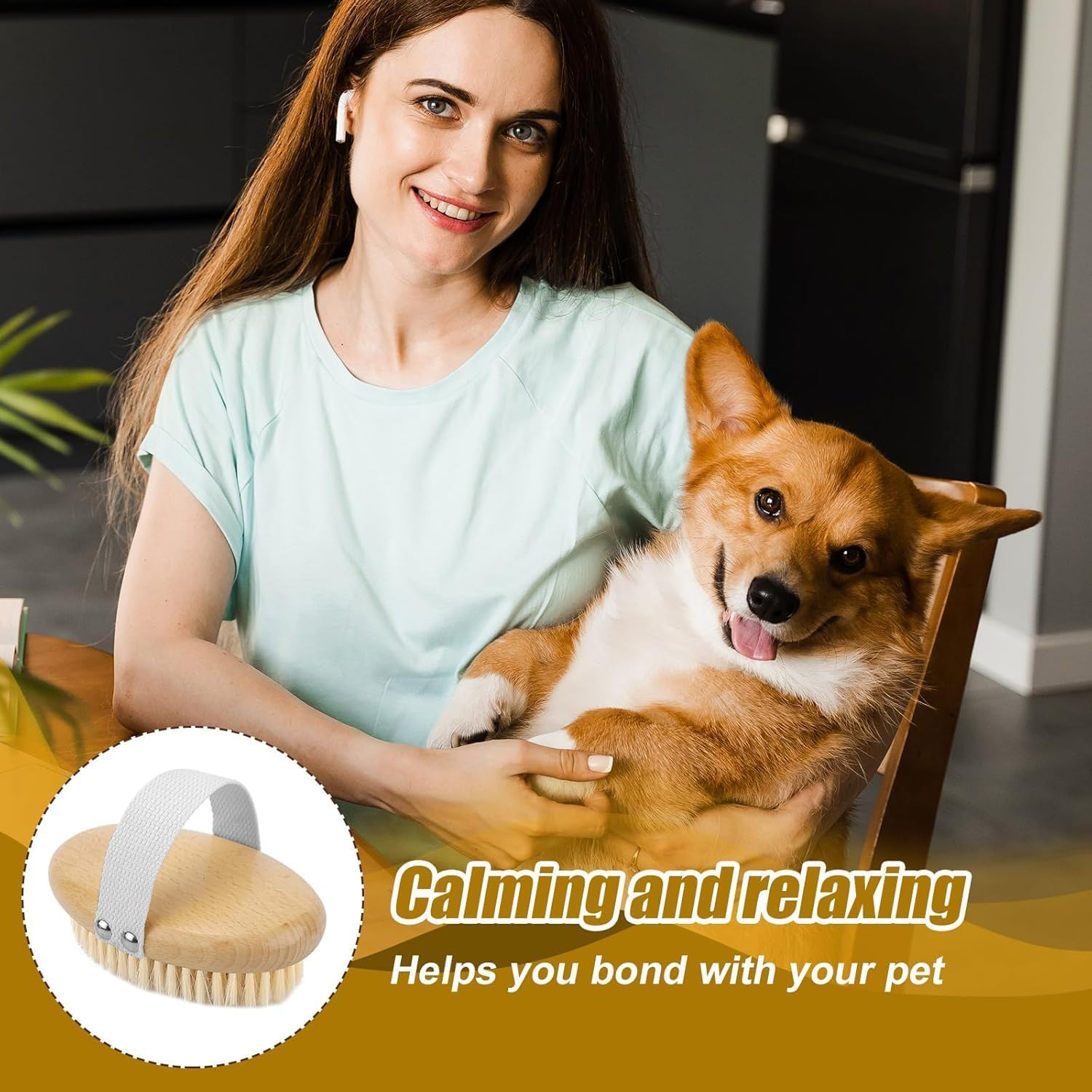 Bristle Pet Brush Wooden Pet Groom Brush,1Pc Soft Boar Bristle Pet Palm Brush,Pet Palm Brush with Bristle,Soft Wood Boar Bristle Pet Palm Brush with Band,Bristle Pet Brush Pet Palm Brush with Bristle