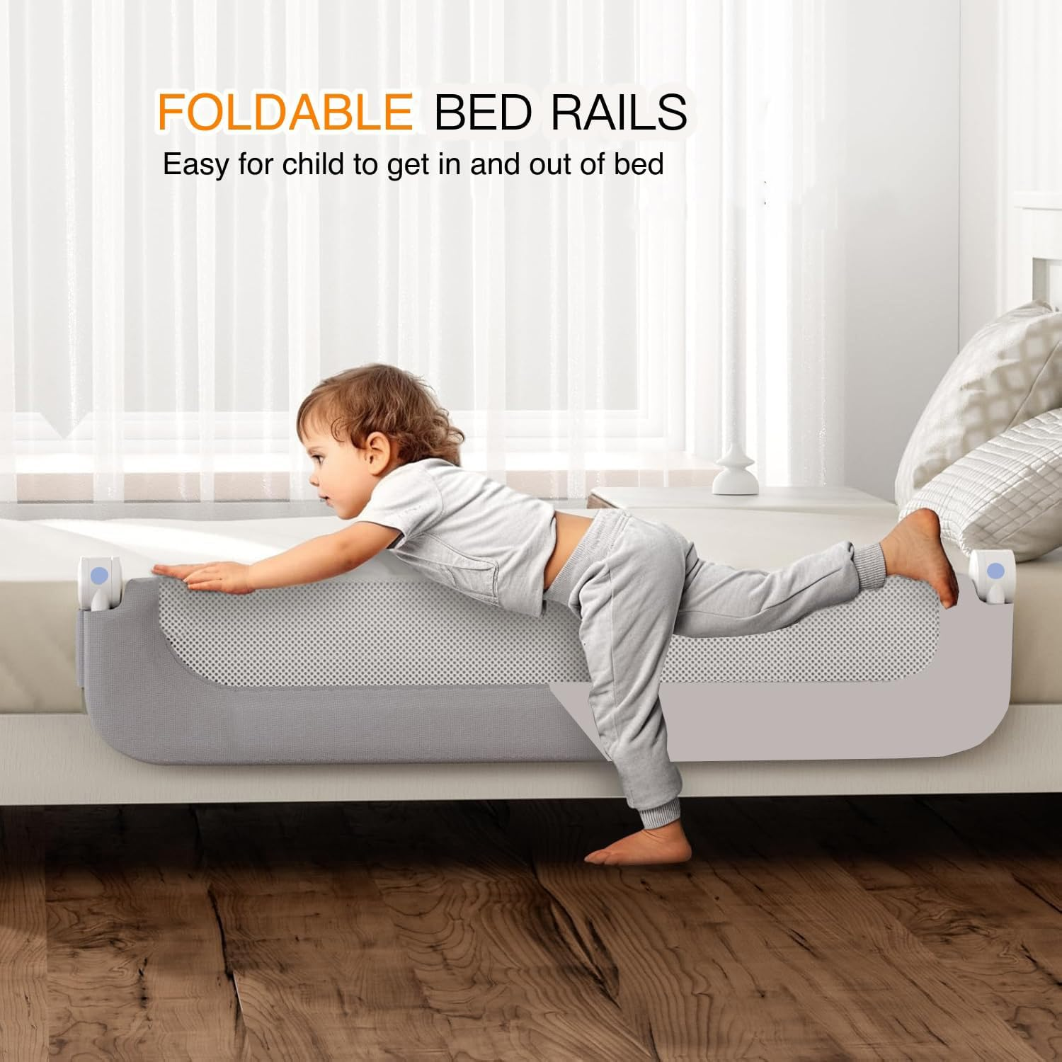 HJB VISSO Foldable Toddler Bed Rails,Safety Baby Bed Rails Guard, Bed Fence Protector Rail, Adjustable Heights Kid Bed Guard Rail for Twin Queen King Full Size Beds (2 M) image number 4