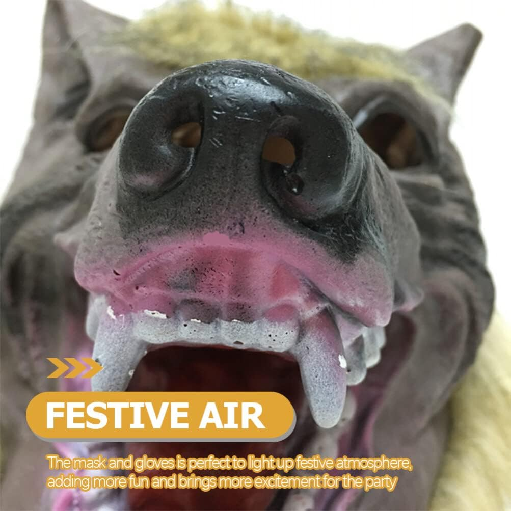 Alipis Wolf Halloween Masks, Realistic Wolf Head Mask and Claws, Horror Masks, Party Cosplay Costume, Dress up Mask, Unisex, AU Size image number 3