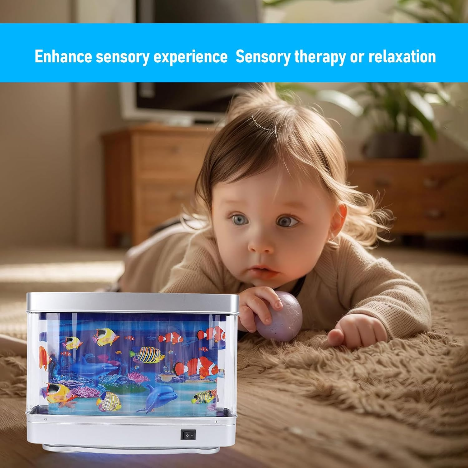 Bewinner Fake Fish Tank Mini Aquarium, Artificial Tropical Fish Decorative, Mini Fish Tank with Moving Fish Pretend Seabed World Lamp Lighting Move Virtual Aquarium image number 4