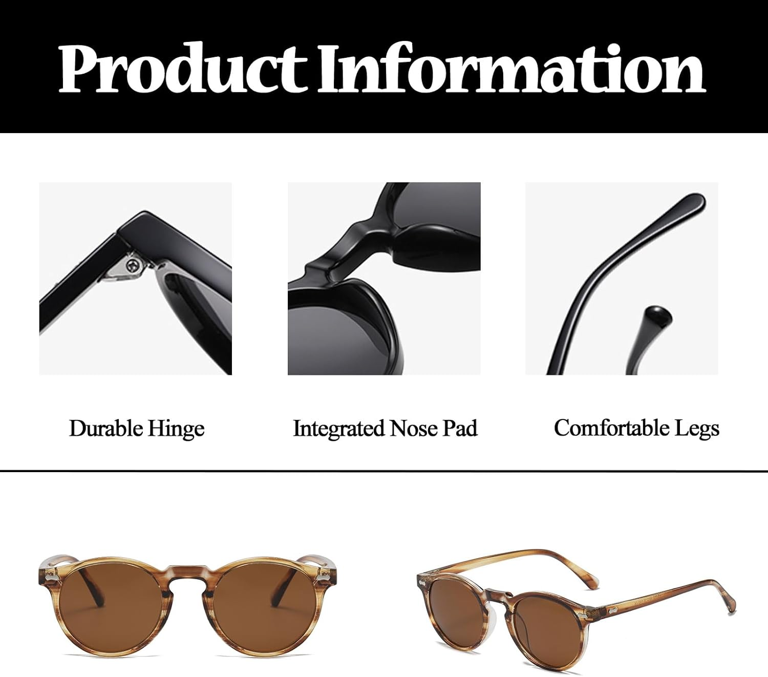 LJCZKA Small Retro round Polarized Sunglasses for Women Men, Vintage Polarised Sunglasses Classic Trendy Shades UV400 Protection image number 2