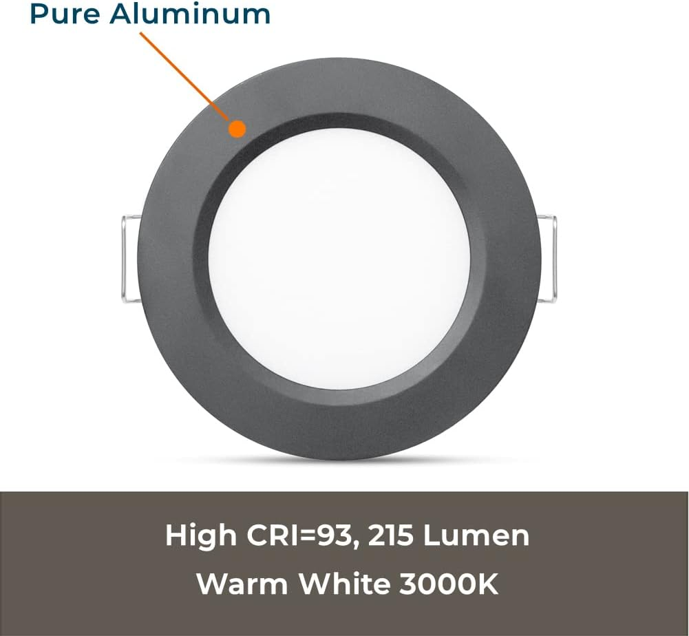 Obeaming 4 X 12V LED Downlights RV Campervan Recessed Ceiling Lights 2.5W Dimmable Spot Lights 215LM for Motorhome Boat Van Caravan Kitchen Cabinet (Black, 3000K) image number 4