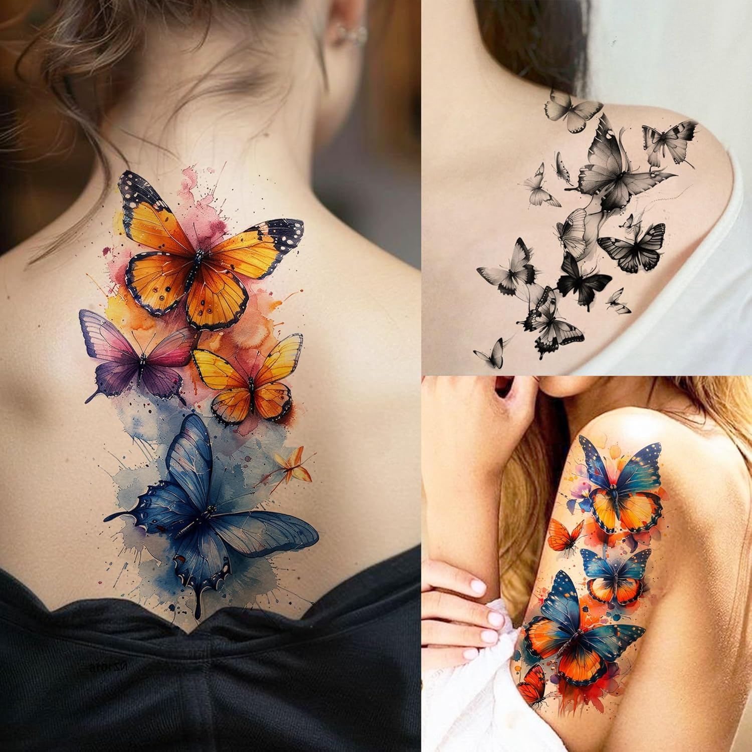 68 Sheets Realistic Butterfly Temporary Tattoos Women Girls Adhesive Tattoos Adults Colourful Half Sleeve 3D Black Butterfly Fake Tattoos for Sticking on the Skin Festival Accessories image number 6