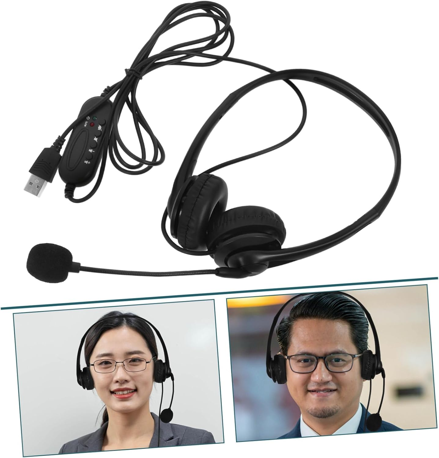 DOITOOL Wired Noise Cancelling Headset Microphone USB Over-Ear Headphone for Office Computer Online Black Dual-Ear image number 3