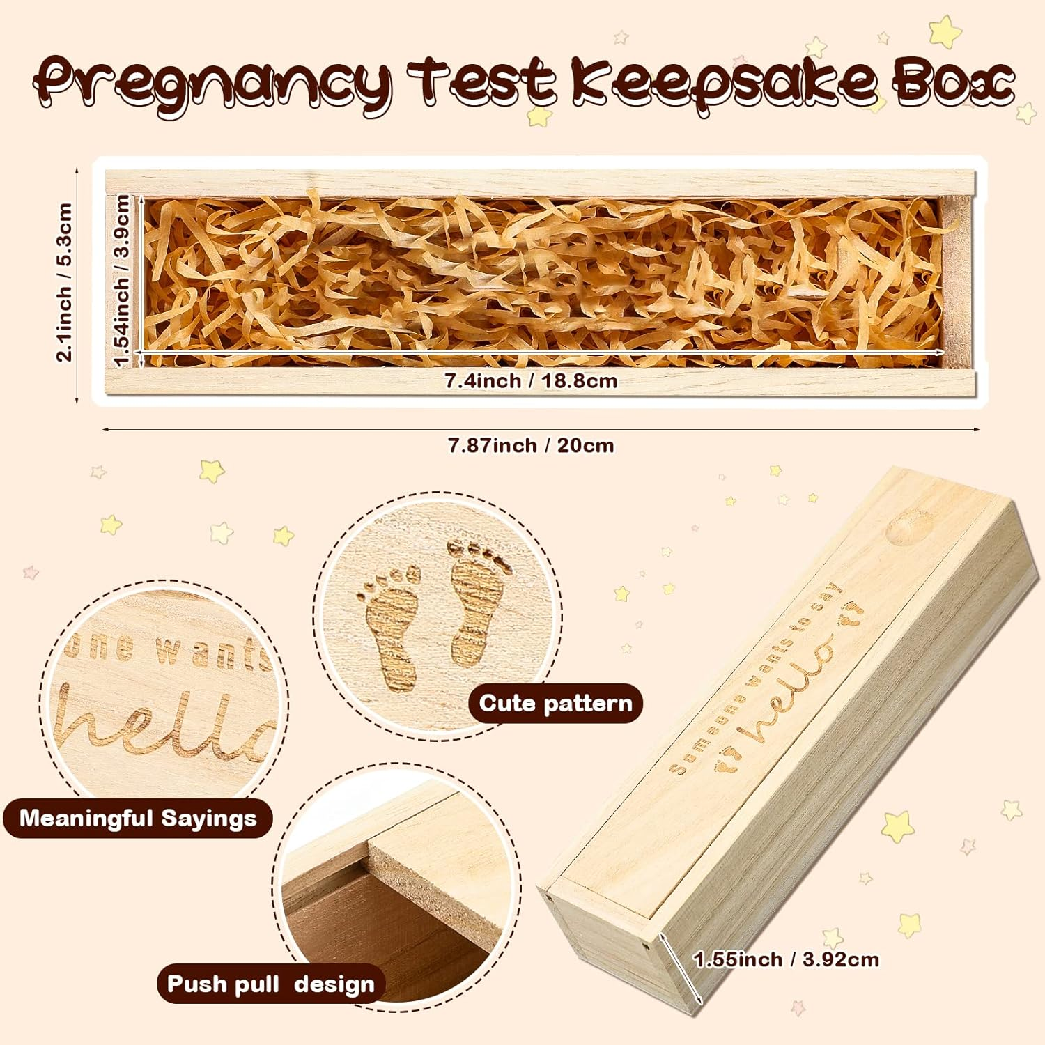 Qunclay Pregnancy Test Keepsake Box Surprise Pregnancy Announcement Box Wooden Baby for Husband Grandparents Baby Memory Souvenir Collection Case with Raffia Ribbon(Classic) image number 3