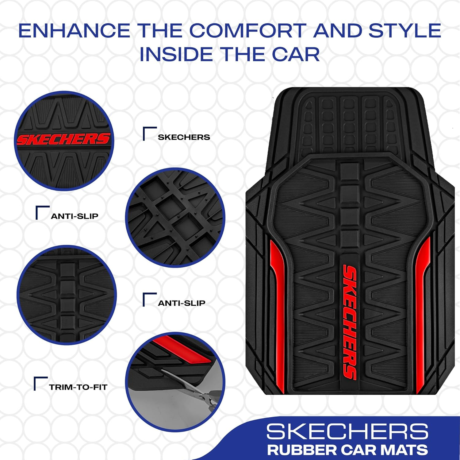 Skechers Car Floor Mats,Heavy Duty Rubber Car Mats Full Set,All -Weather Car Mats,Waterproof Trim-To Fit Universal Floor Liner Car Accessories,Automotive Floor Mats for Cars Trucks Suv,Red - Purple image number 4