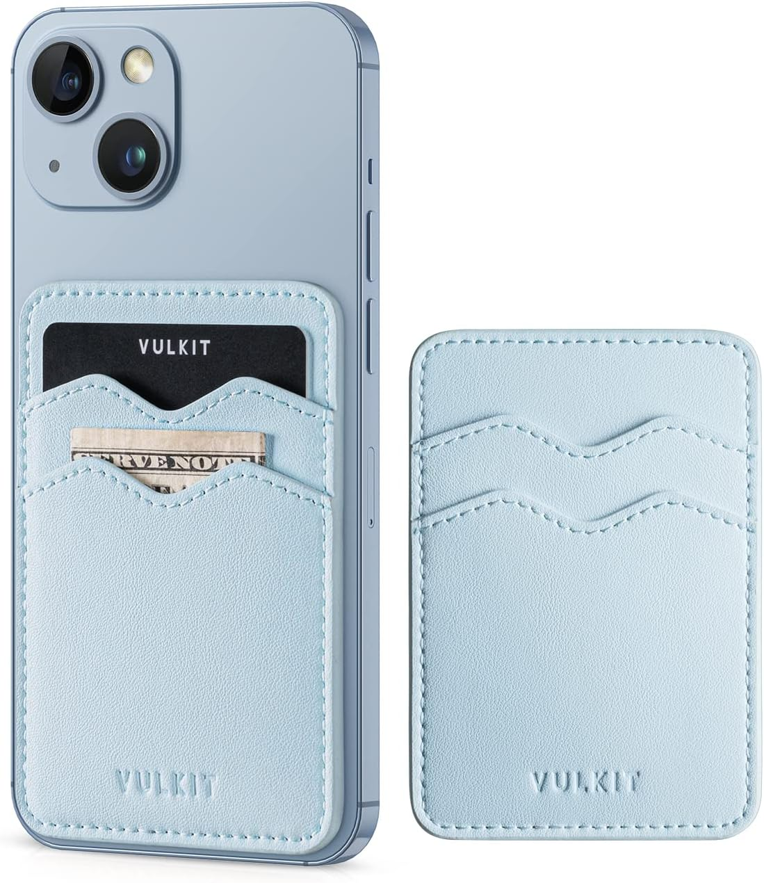 VULKIT Stick on Card Holder Compatible for Iphone Leather Cell Phone Wallet Credit Card Case Strong Sticker for Women (Black)