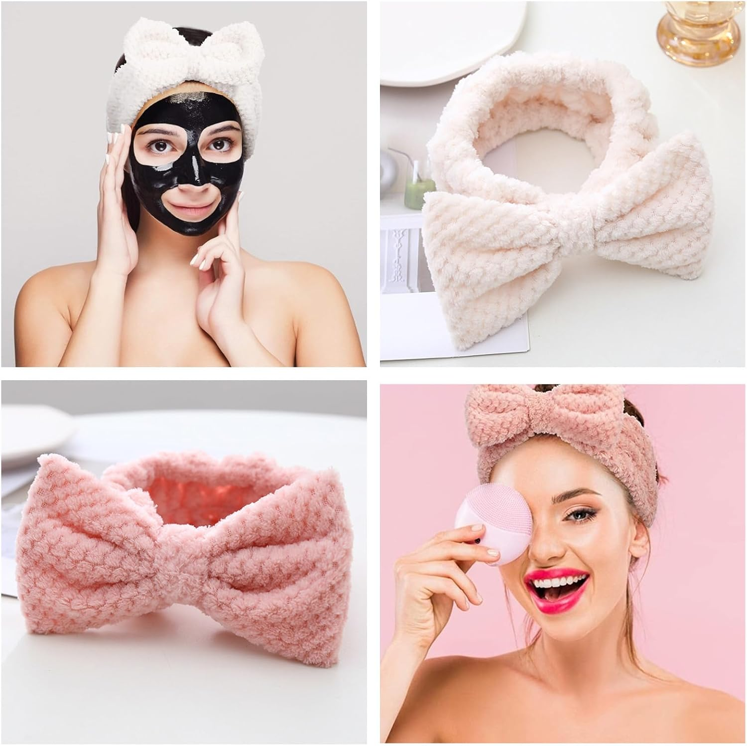5Pcs Microfiber Bow Tie Headbands for Women, Headband Band for Spa Makeup Sports Yoga, Girls Facial Clean, Headband for Washing Face and Shower. image number 4