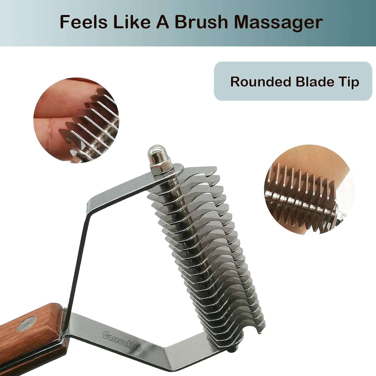 Careuoklab 20-Blade Coat King Rake, Undercoat Grooming Rake, Dematting Stripper, Shedding Tool for Medium to Large Dogs, Cats, Stainless Steel Combines with Solid Wooden Handle image number 2