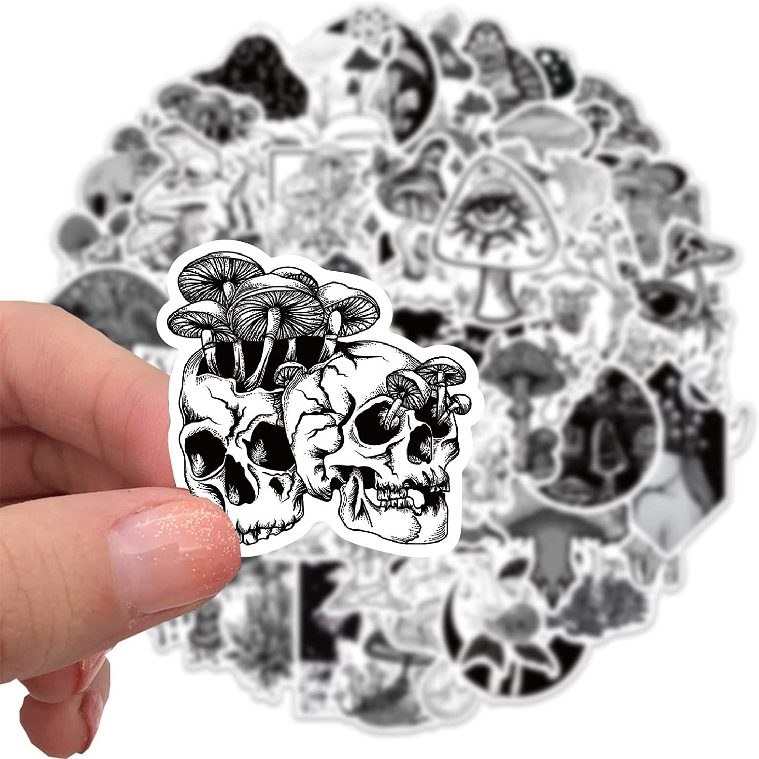 Gothic Mushroom Stickers,50 PCS Cool Mushroom Graffiti Vinyl Waterproof Decals for Water Bottles Computer Bicycle Skateboard Luggage Phone Pad Laptop Kids Teens Stickers Pack image number 5