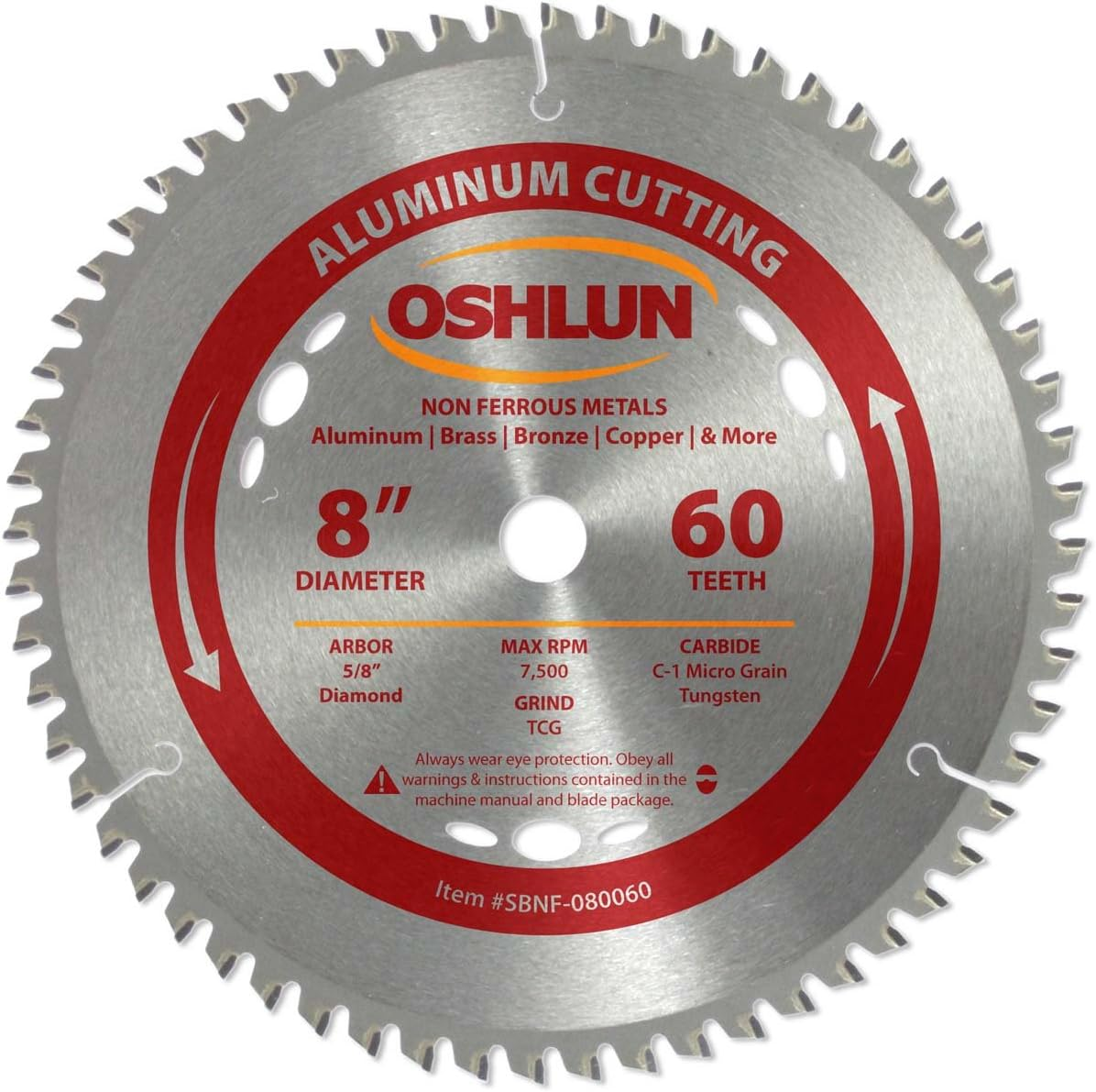 Oshlun SBF-080048 8-Inch 48 Tooth TCG Saw Blade with 5/8-Inch Arbor (Diamond Knockout) for Mild Steel and Ferrous Metals