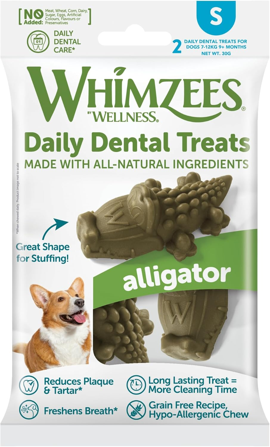 WHIMZEES Alligator Dental Dog Treats, Flow Wrap, Small (7-12 Kg Dogs), Natural Daily Dental Chews (Pack of 2) image number 2