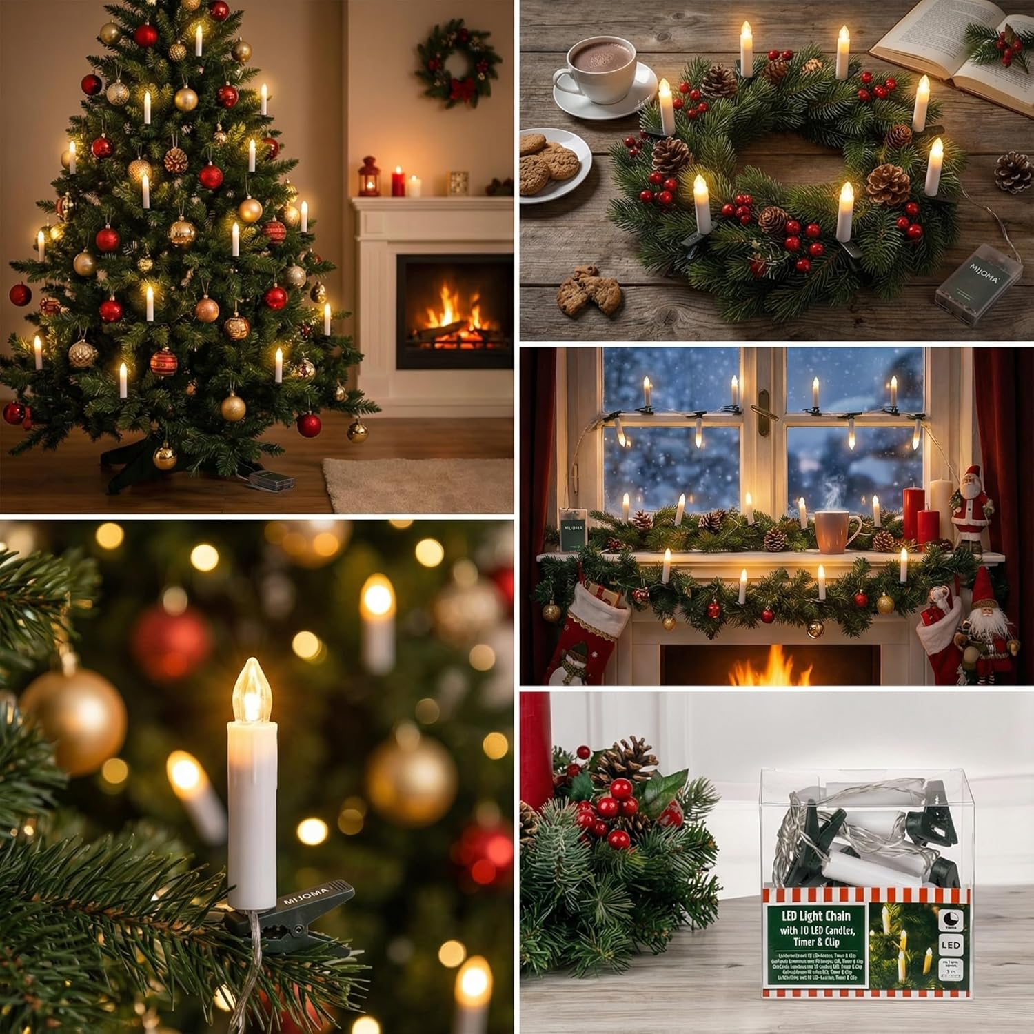 MIJOMA LED Fairy Lights with 10 Candles and Clips, 3 M Length, Battery Operated, 6/18 Timer - Flexible and Ideal for Christmas Decoration image number 1