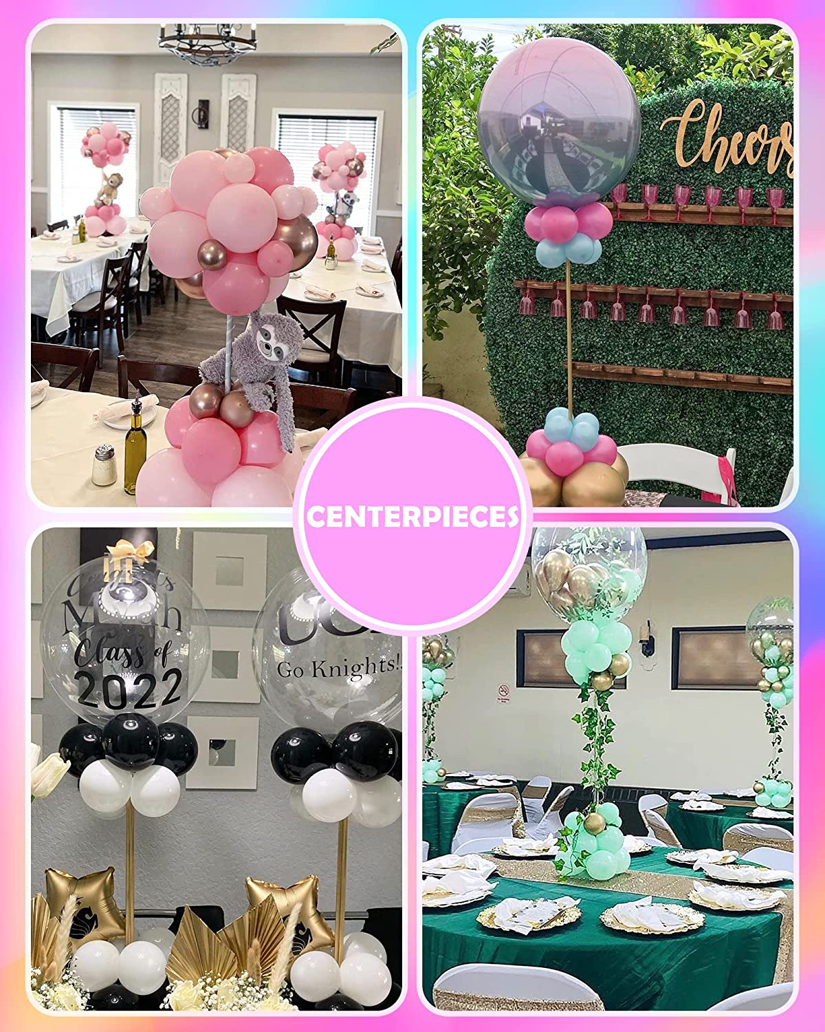 YALLOVE 4 Set of 63 Inch Metal Balloon Column Stand with Water Weight, Internal Threaded Rod Design, Stable, Reusable, Easy to Assemble N Disassemble, Great for Wedding, Grad, Shower Party Decoration