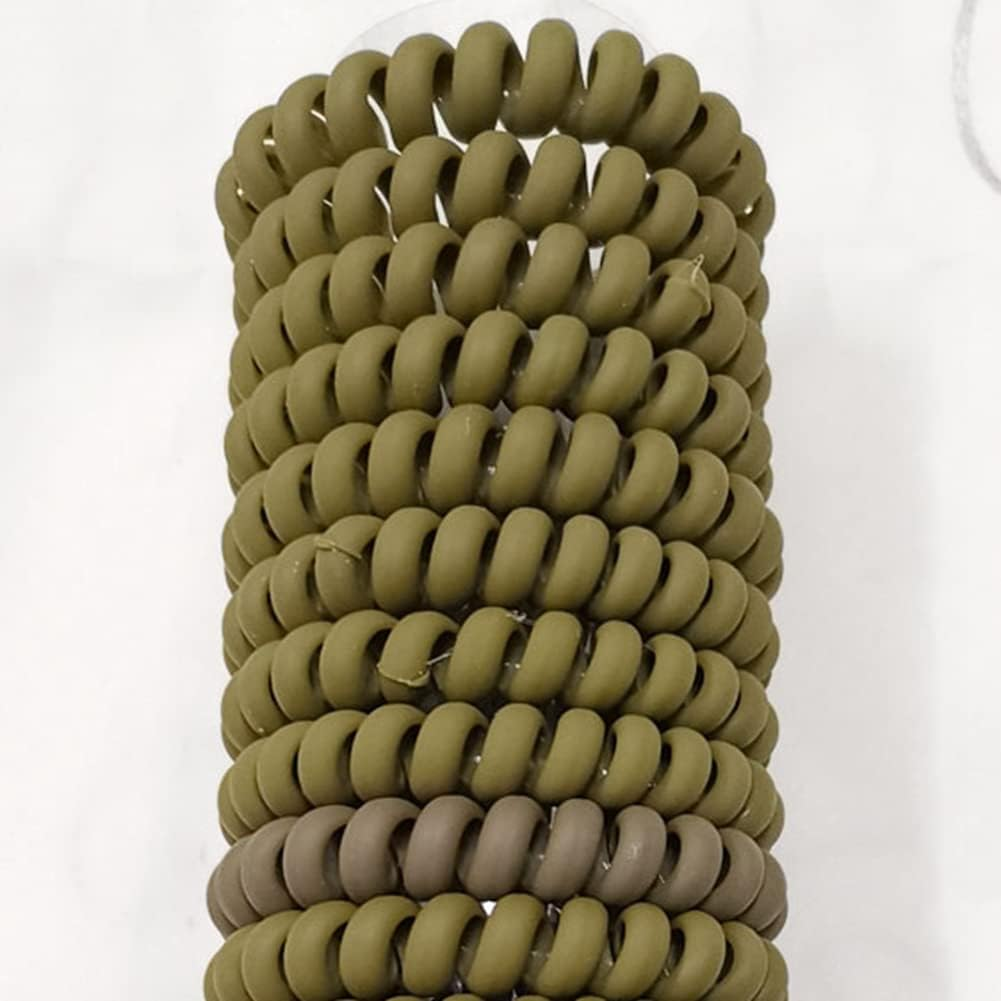 SHTGOI Pack of 10 Spiral Hair Bobbles Elastic Phone Cable Hair Bands Spiral Hair Bands Ponytail Holder Traceless Hair Rings Hair Ring Hair Accessories for Women and Girls Army Green
