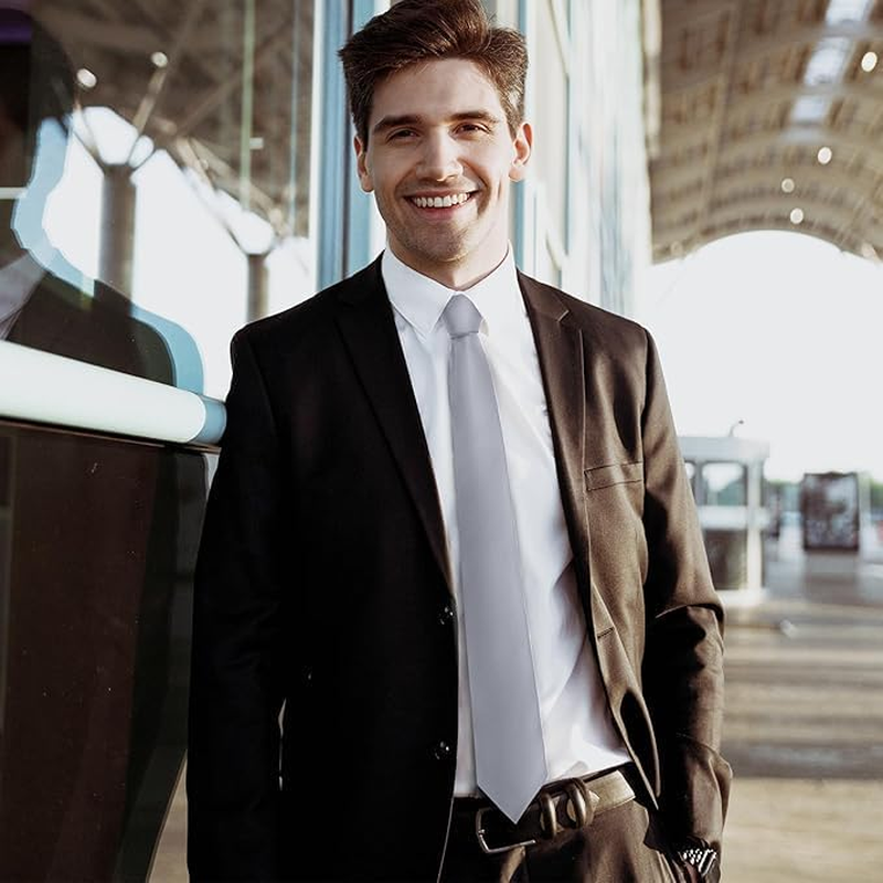 Men'S Tie Set,Solid Pure Color Necktie Classic Formal Plain and Pocket Square Set for Wedding Party Business Work Casual - Navy Blue image number 2