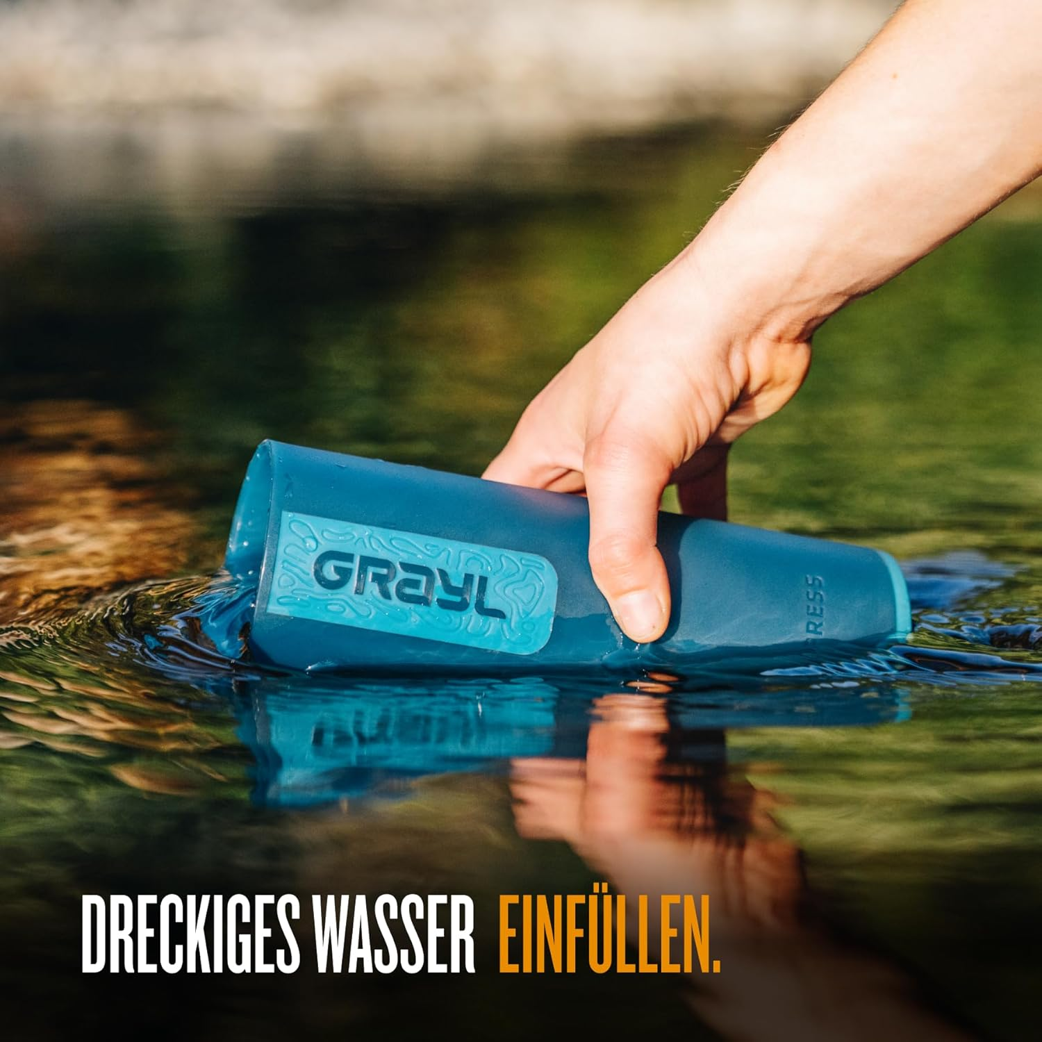 GRAYL Ultra Press Premium Outdoor Water Filter Mega Bundle with Replacement Filter 300L Drinking Water Removes 99.99% Bacteria & Viruses for Camping, Survival & Travel - Forest Blue + Black image number 1