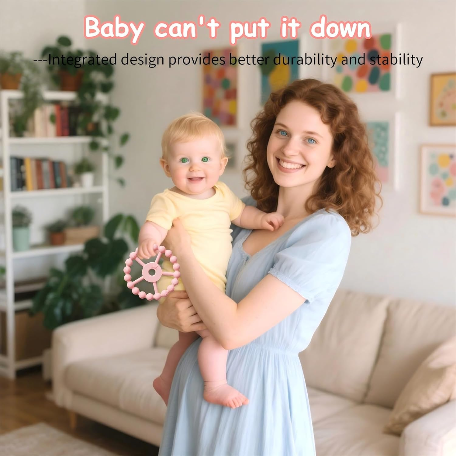 3 Pack Ring Teether Baby Infant Toys, Silicone Teething Ring Toys for Baby Teethers 6-12 Months 12-24 Months, Easy to Grasp Toy, Baby Teething Relief, BPA Free Newborn Accessories (Blue Pink Beige) image number 2