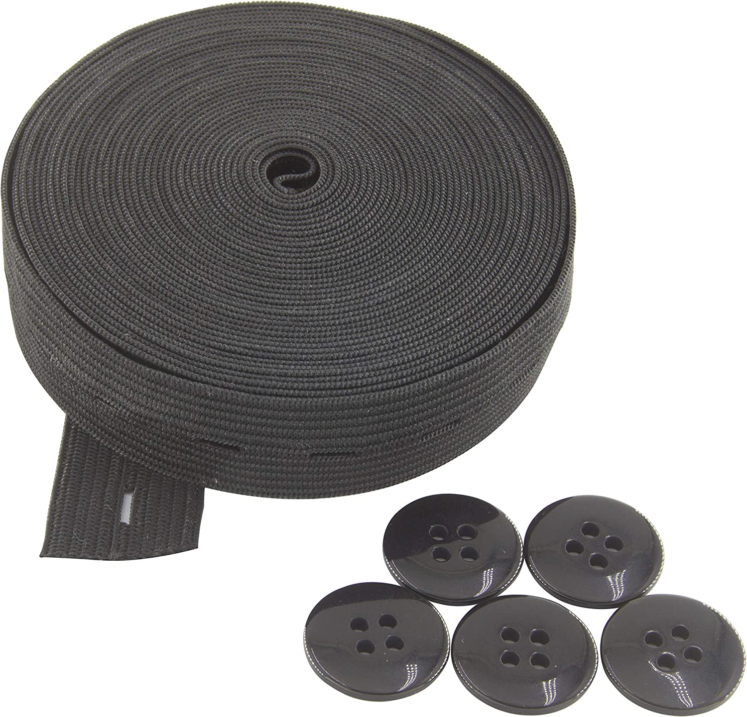 Flat Sewing Band Spool with Buttonholes, Elastic Stretchable, Ideal for DIY Waistbands and Necklines (White, 3/4 Inch &times; 3 Yards)