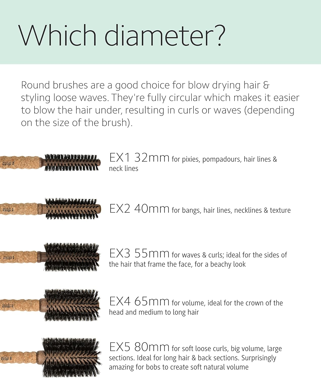 Ibiza Hair round Boar Bristle Brush (Ex4-65Mm) | Lightweight with Reinforced Bristles & Cork Handle | Ideal for Crown Volume | Adds Texture & Shine for Medium to Long Styles image number 2