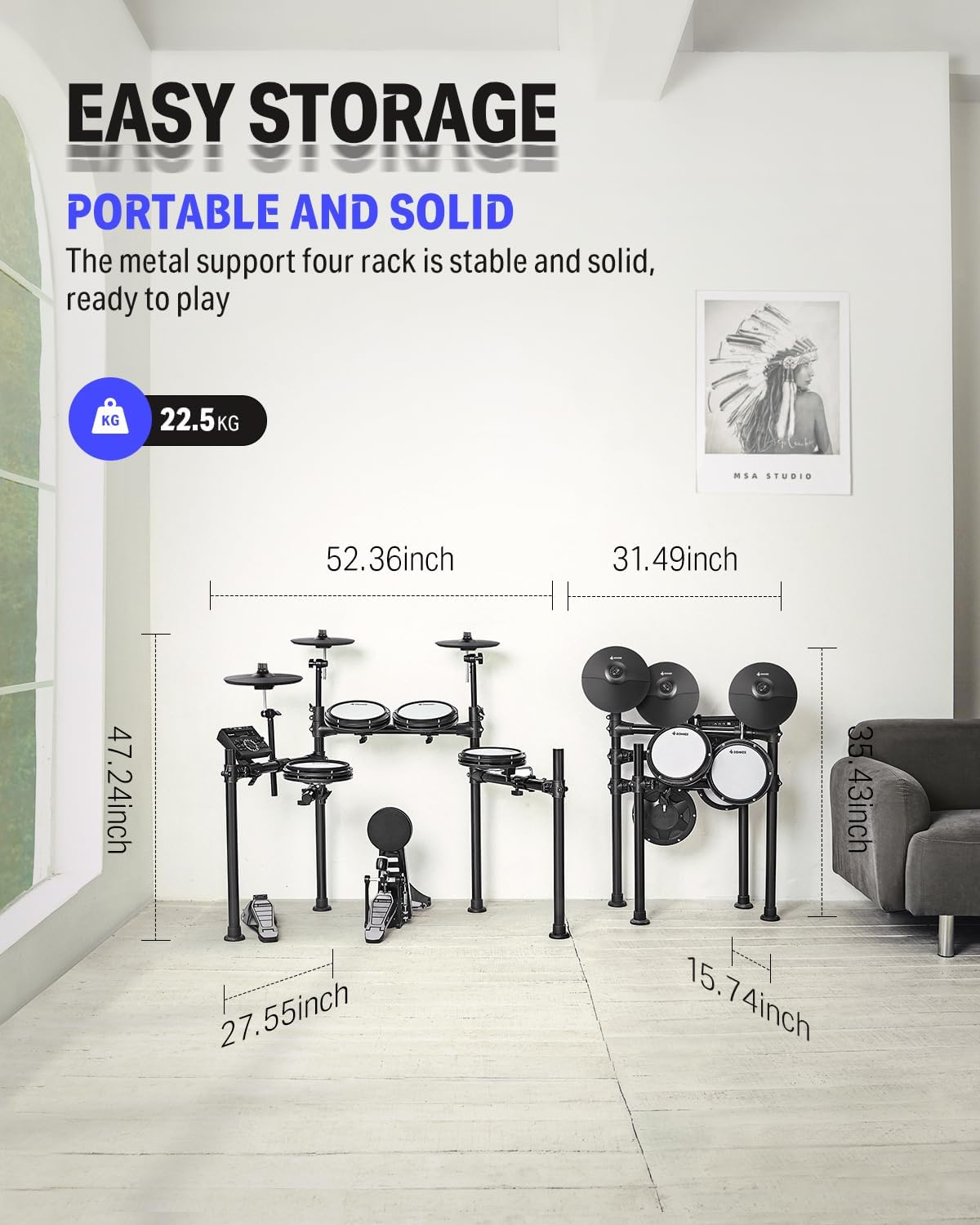 Donner DED-200 Electric Drum Sets, Electric Drum Kits with Quiet Mesh Drum Pads, 2 Cymbals W/Choke, 31 Kits and 450+ Sounds, Throne, Headphones, Sticks, USB MIDI, Melodics Lessons (5 Pads, 3 Cymbals) image number 5