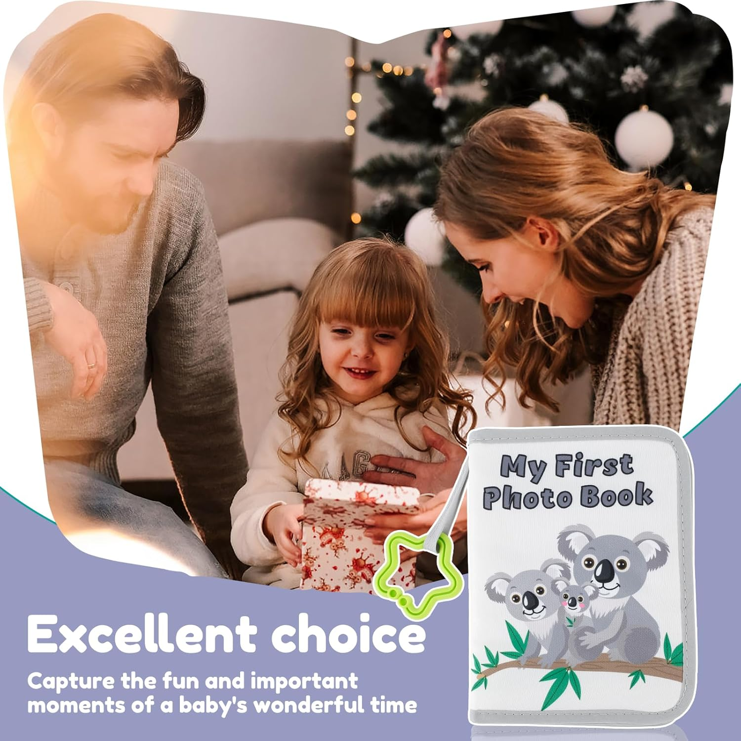 Djapwpx-Soft Cloth Photo Book, Cloth My First Photo Book, Free Illustration Baby Photo Album with Plastic Star Hook, inside Smooth Page First Year Memory Album, Safe Photo Album for Baby (Grey) - Blue image number 7