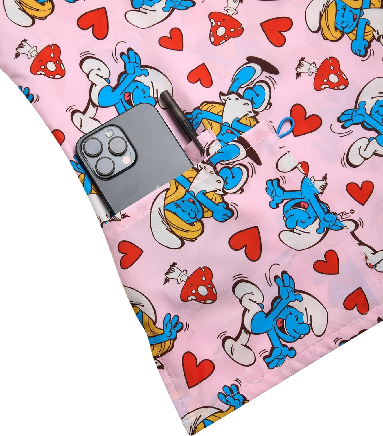 COCO BRANDS Smurfs Womens Scrub Tops - Short Sleeve V-Neck Printed Scrub Tops Women Uniform Shirts with Side Pockets (S-2XL) image number 4